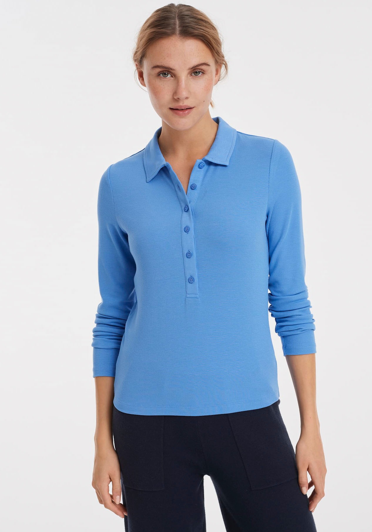 OPUS Langarm-Poloshirt »Sisabelle«, aus formschöner Rippe