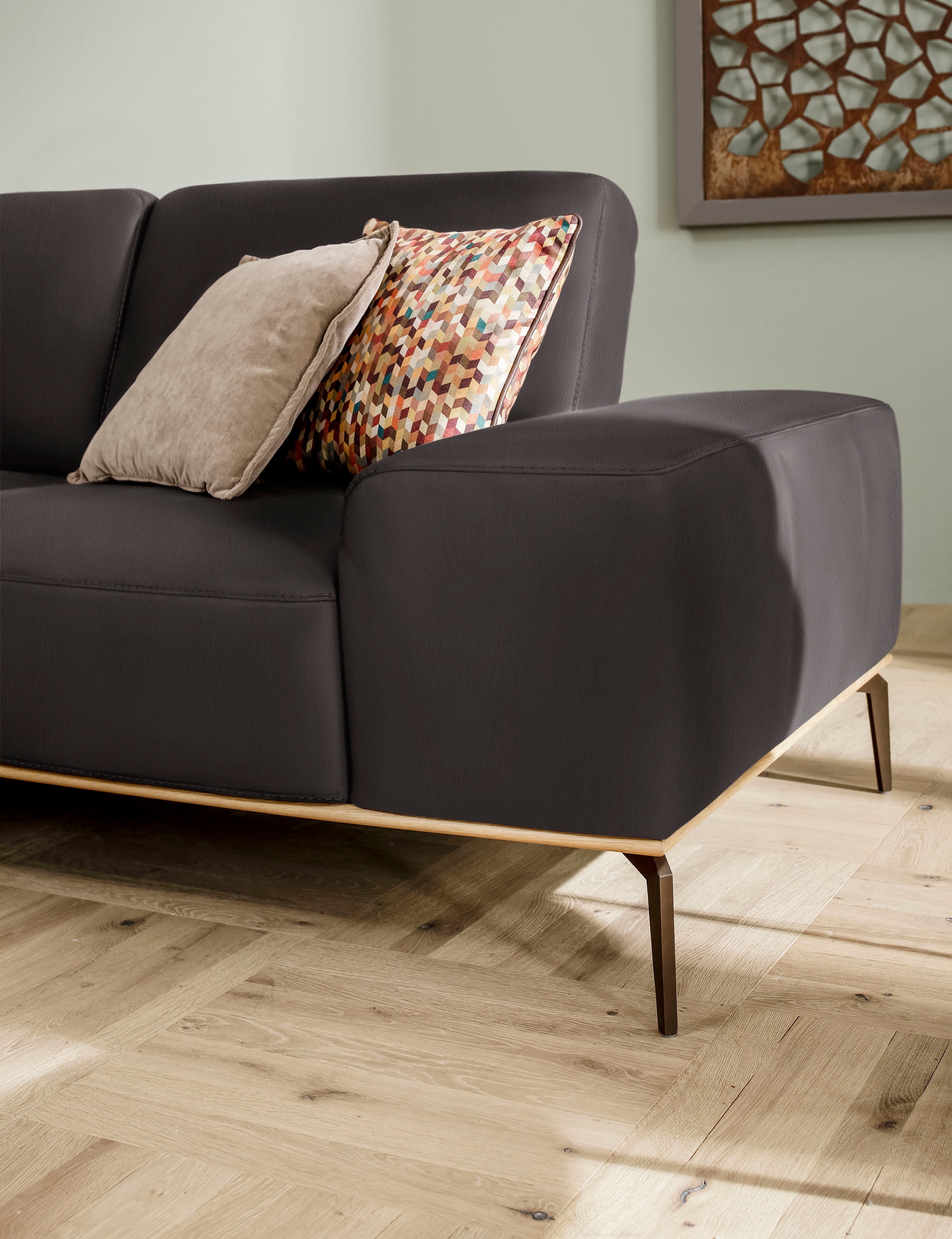 W.SCHILLIG Ecksofa »run, Designsofa mit tollem Sitzkomfort, L-Form«, mit Holzsockel, Füße in Bronze pulverbeschichtet, Breite 299 cm