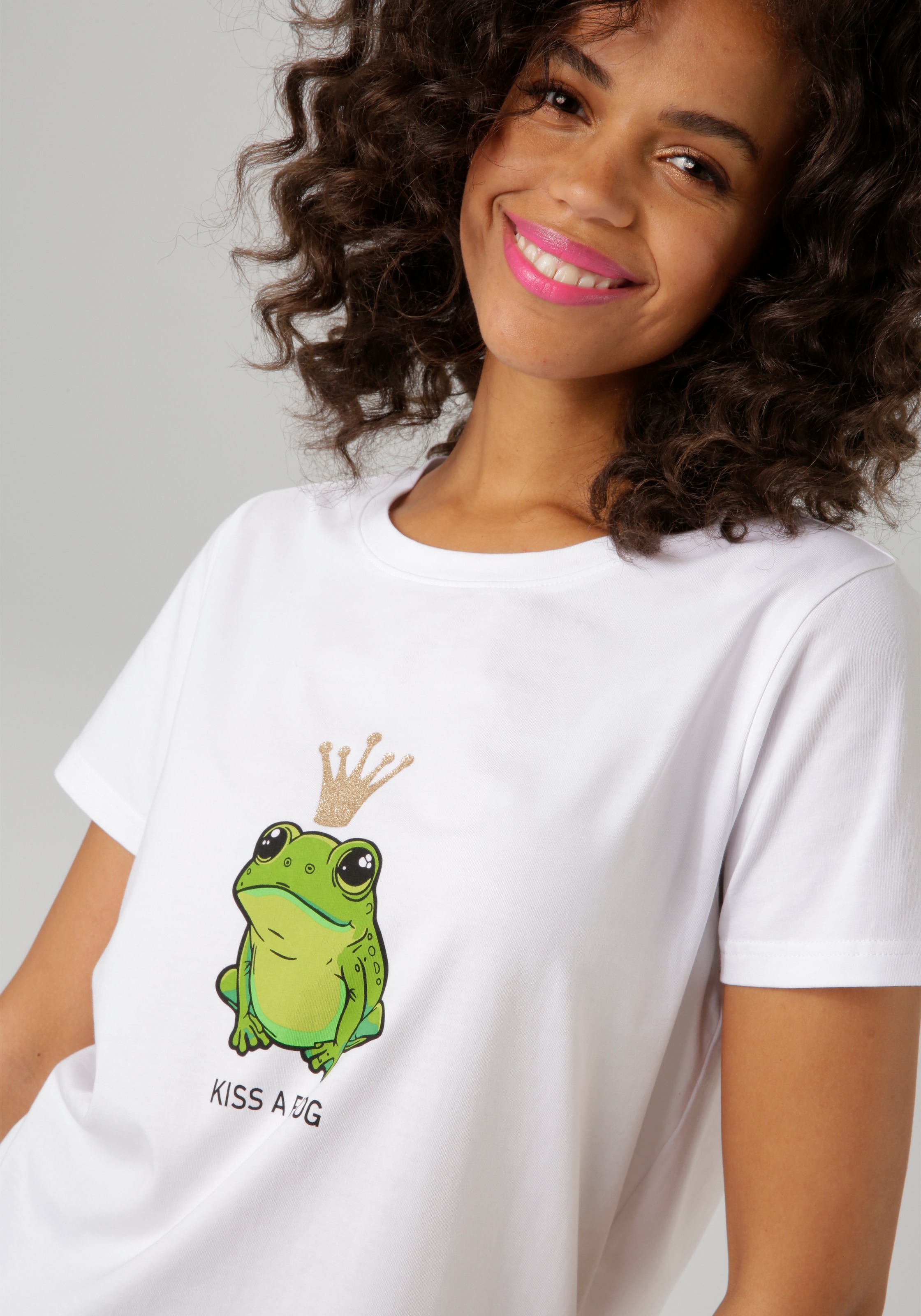 Aniston CASUAL T-Shirt, mit Frosch und glitzernder Krone bedruckt