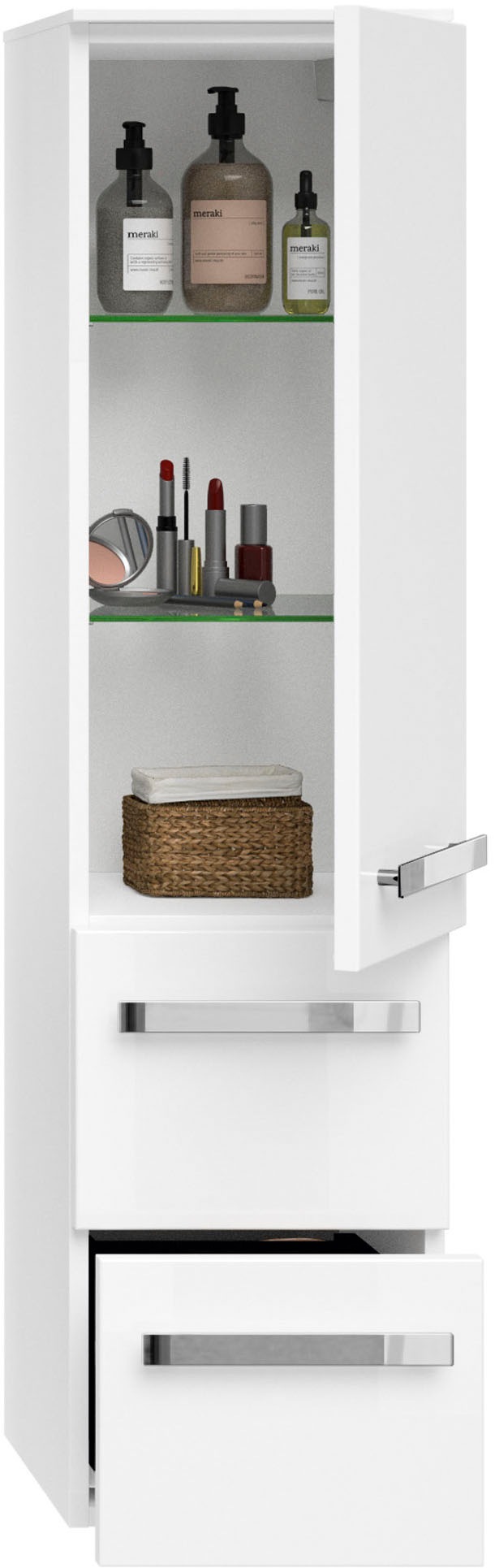 Saphir Badmöbel-Set »Serie 4005, vormontiert, Glaswaschbecken, Spiegelschrank«, (Set, 5 St.), Badezimmer-Set mit Unterschrank, Midischrank, inkl. Türdämpfer