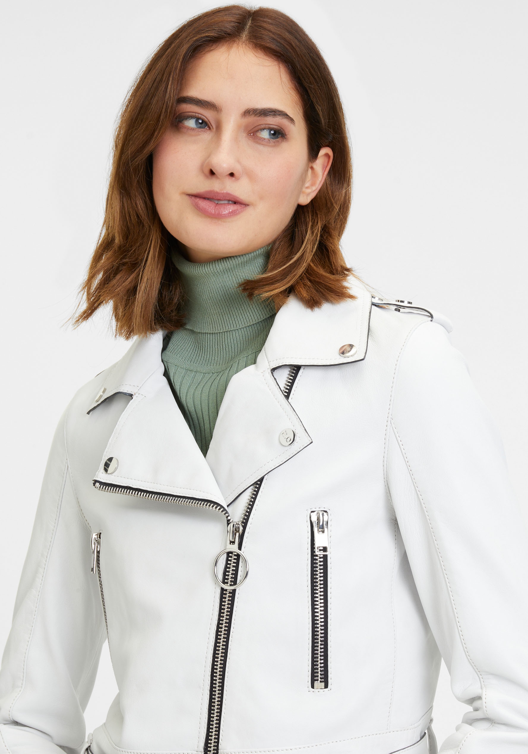 Mauritius Lederjacke »G2WCelin SF«, mit asymetrischem Reißverschluss, Gürtel, Zipper-Details