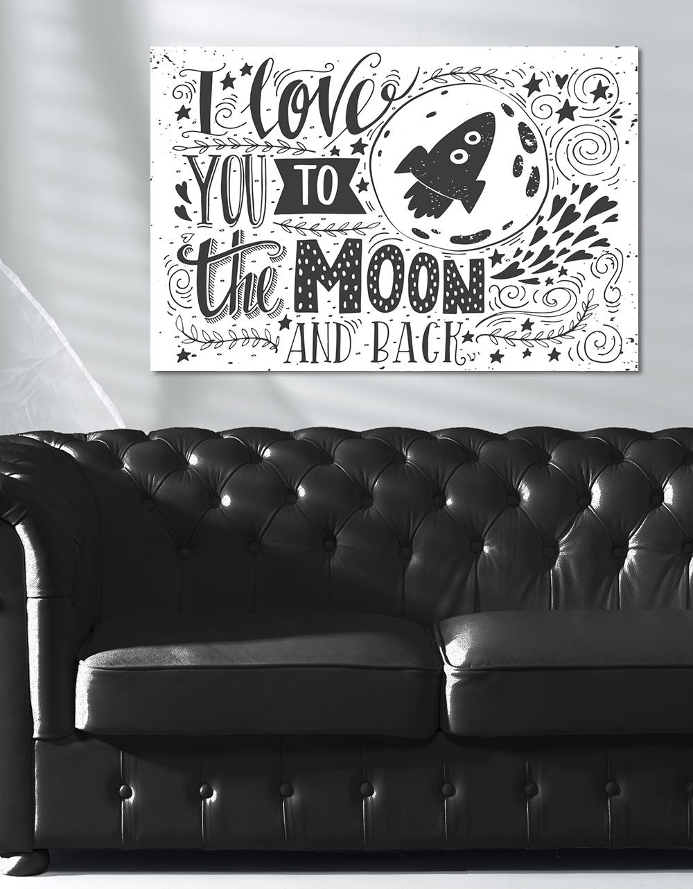 queence Leinwandbild »Moon«, Elemente der Architektur-Stern-Sterne-Kunst-Sprüche-Sprüche & Texte-Schriftzug-Schriftzüge-Schwarz-Weiß, Premium-Leinwandstoff, Handarbeit aus Deutschland