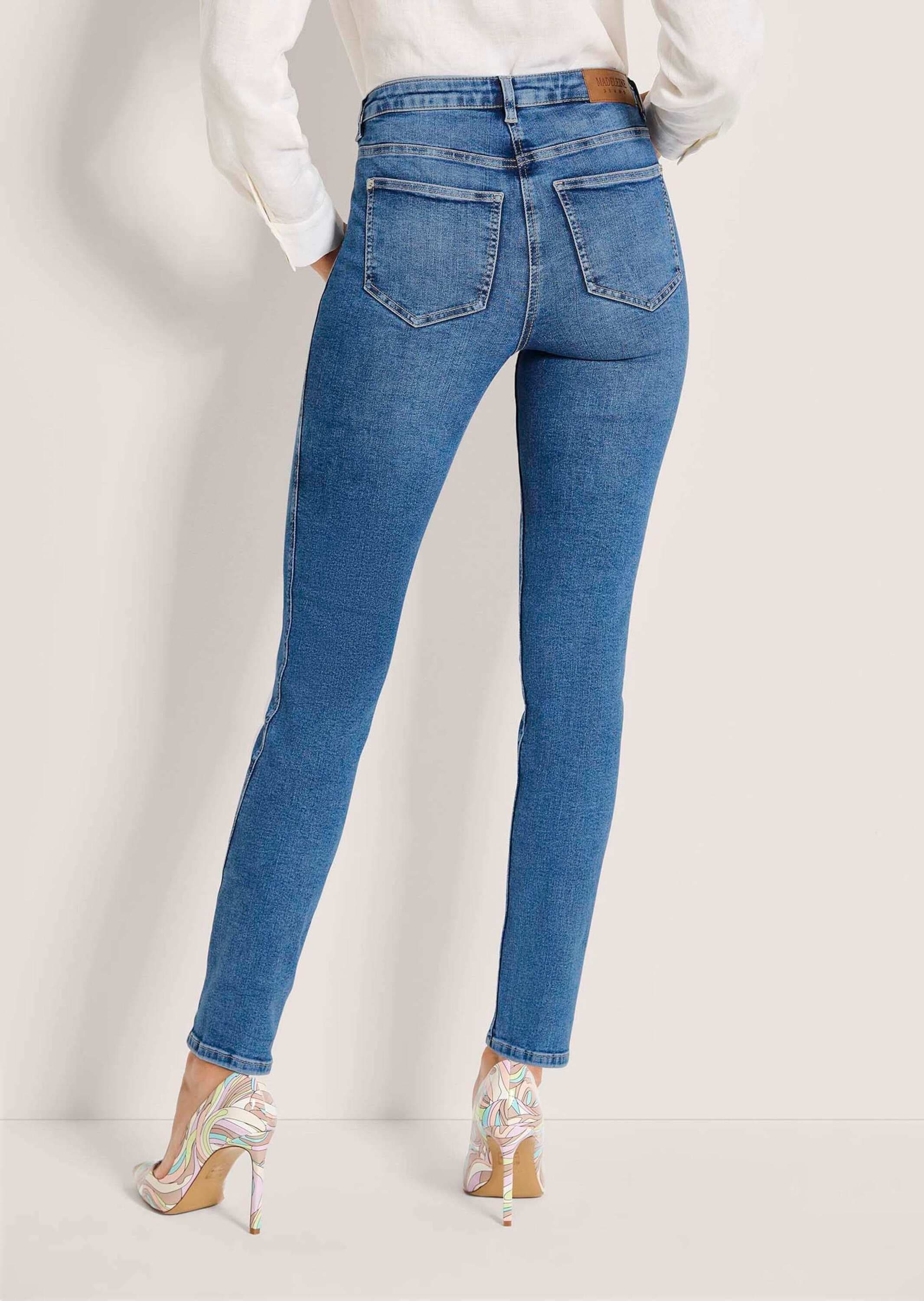 MADELEINE Regular-fit-Jeans »Jeans Skinnyjeans mit asymmetrischer Naht« Schlitz