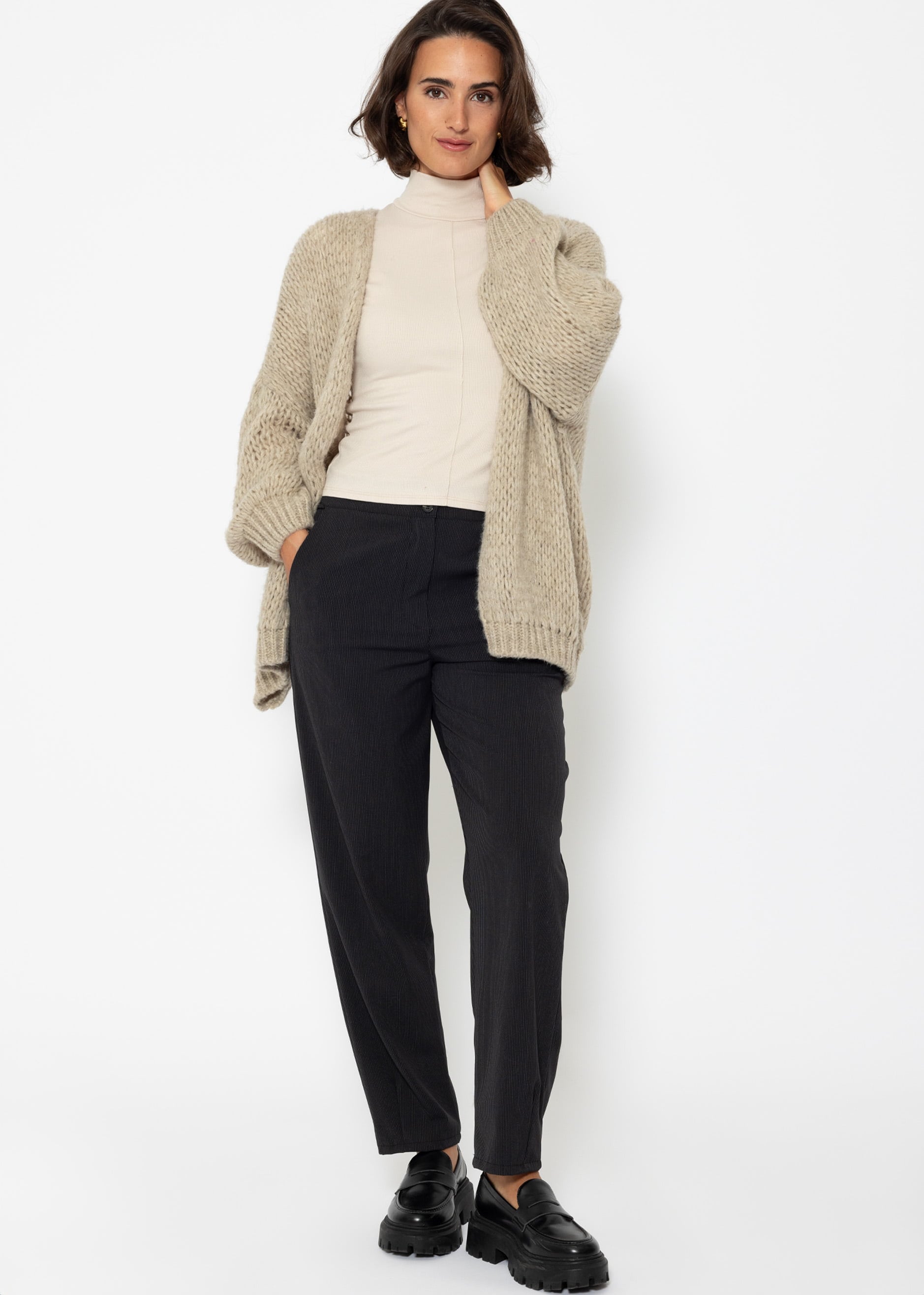 SASSYCLASSY Rollkragenshirt »Langarmshirt mit Rollkragen« Shirt Langarm aus weichem Viskose Jersey Schwarz Grau Beige