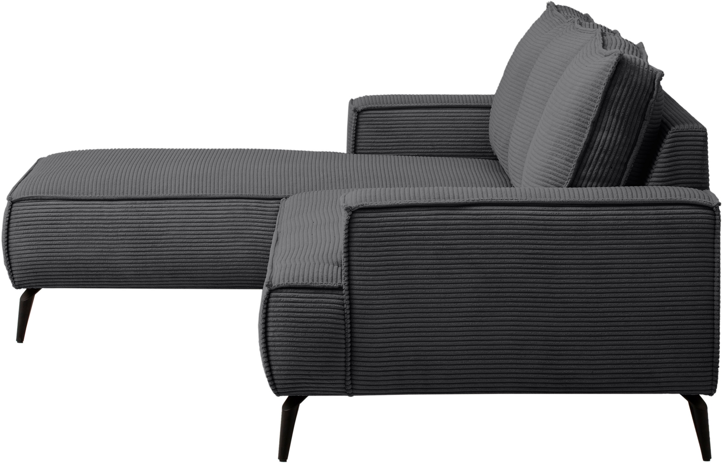 andas Ecksofa »TVINNU, L-Form, 275cm, in Cord und Leinenoptik« wahlweise Recamiere rechts/links, schwarze Füße, bequemer Sitzkomfort