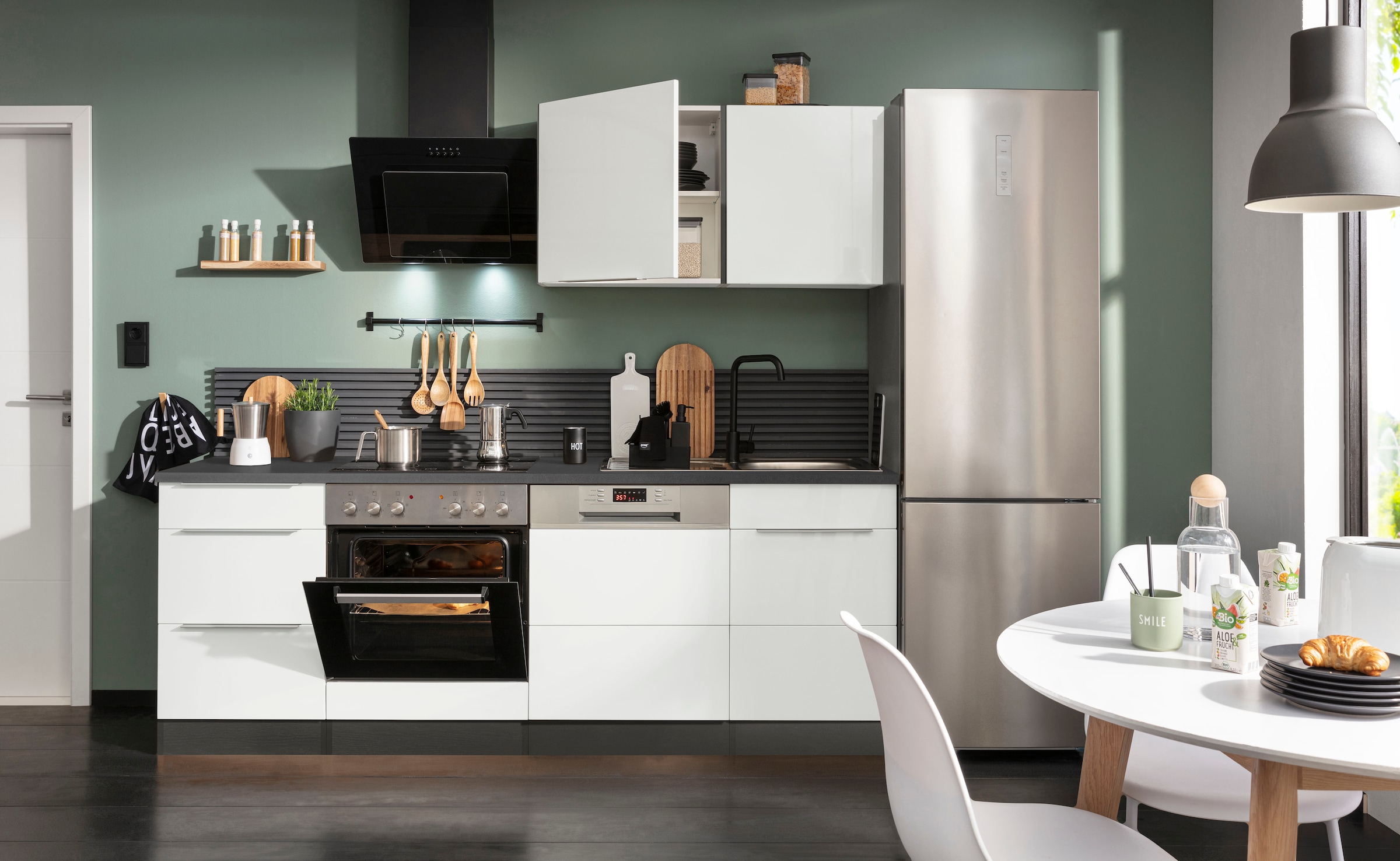 KOCHSTATION Küchenzeile »KS-Brindisi« Breite 220 cm, wahlweise mit E-Geräten, mit MDF-Fronten