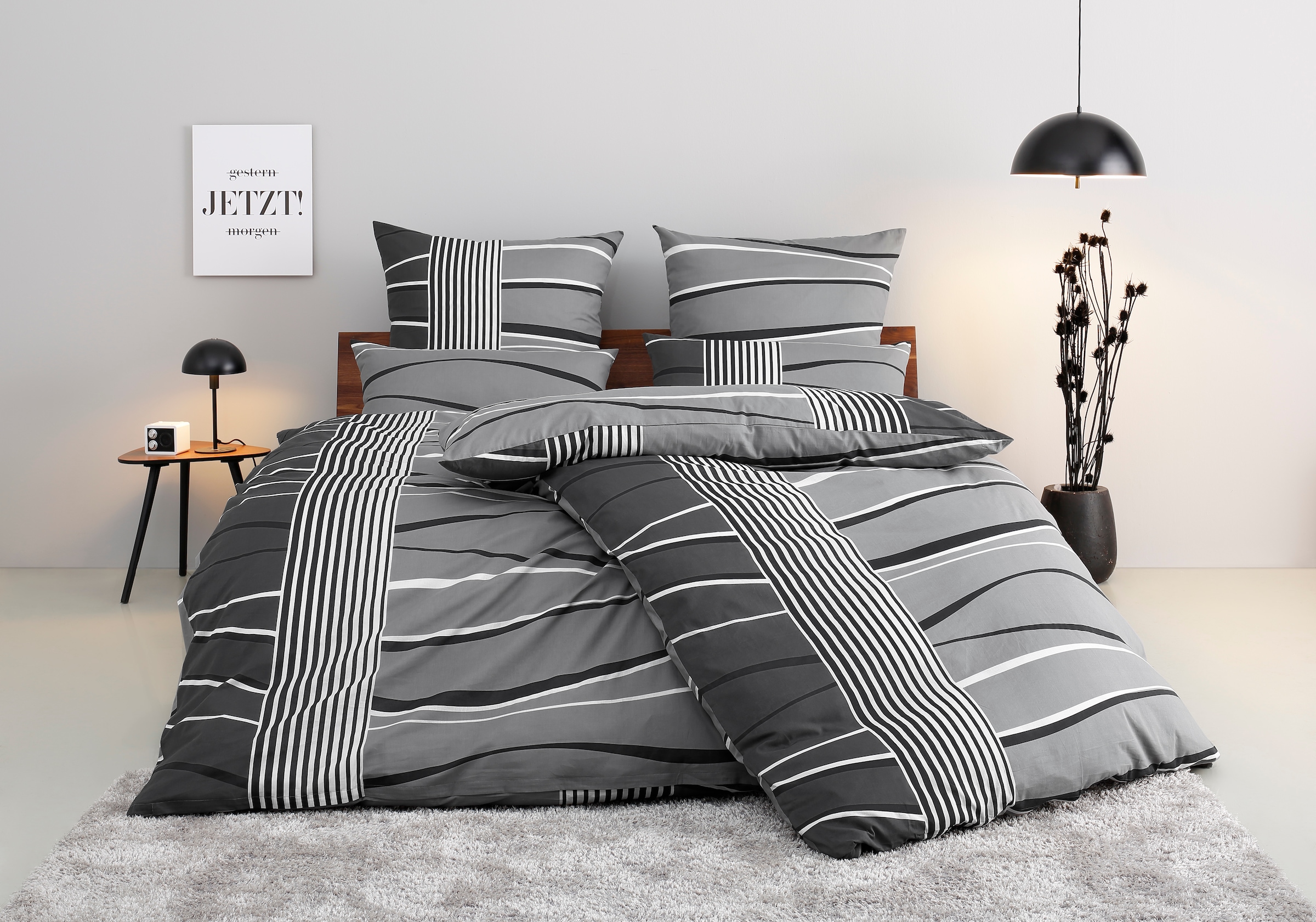 my home Bettwäsche »Renu in Gr. 135x200 oder 155x220 cm«, (2 tlg.),  Bettwäsche aus Baumwolle, grafische Bettwäsche mit Wellen-Design im OTTO  Online Shop