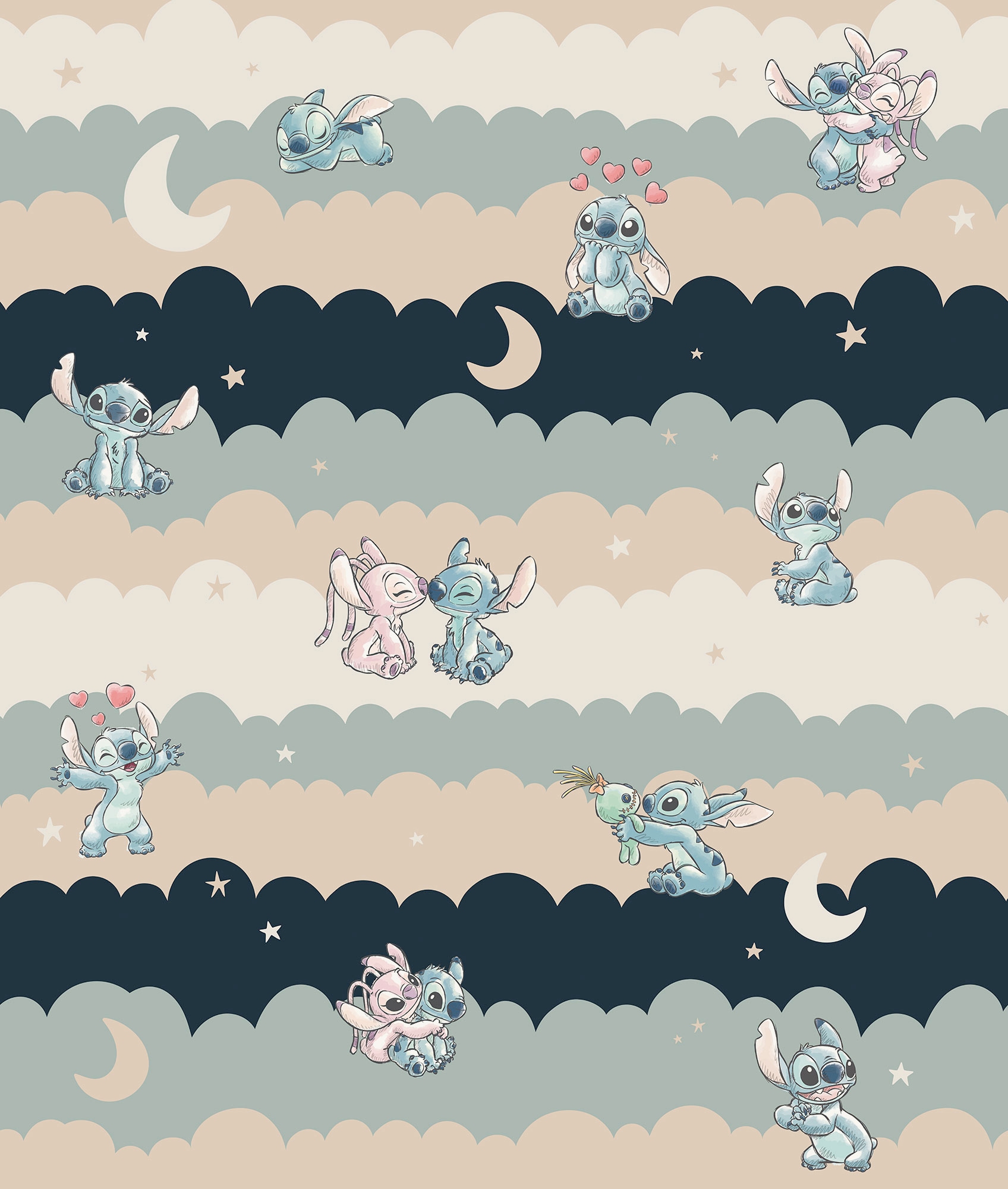 Komar Vliestapete »Disney Lilo and Stitch Cozy Clouds« bedruckt glatt Rolle mit 212 x 250 cm