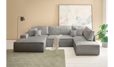 Wohnlandschaft »FINNLEY U-Form XXL 329 cm, Schlafsofa, Schlaffunktion m. Bettkasten«