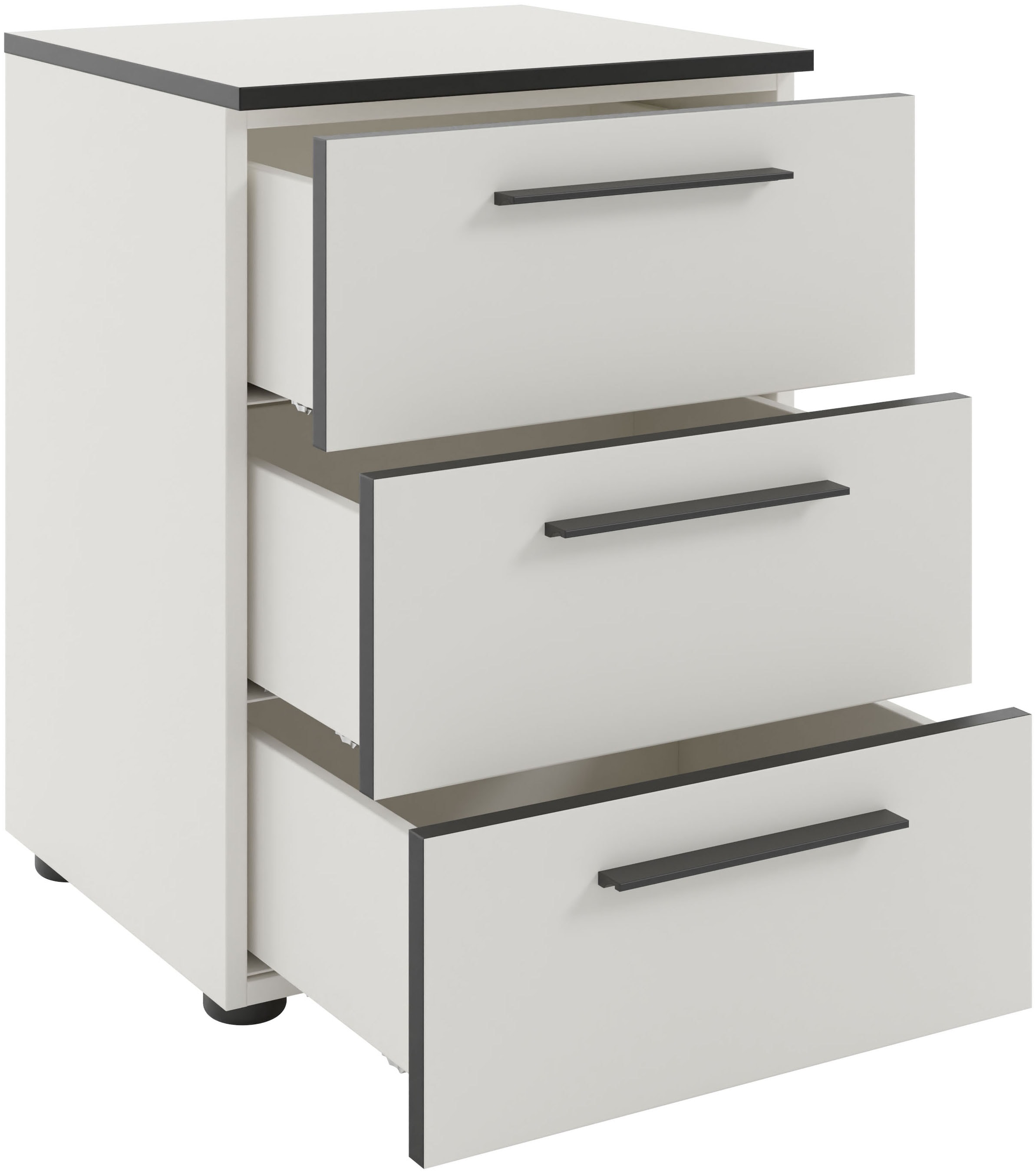 Manjana Möbel Nachtkommode »mit Schwarz matten Metallgriffen« mit Soft-Close-Funktion, mit Vollauszug, melaminbeschichtet