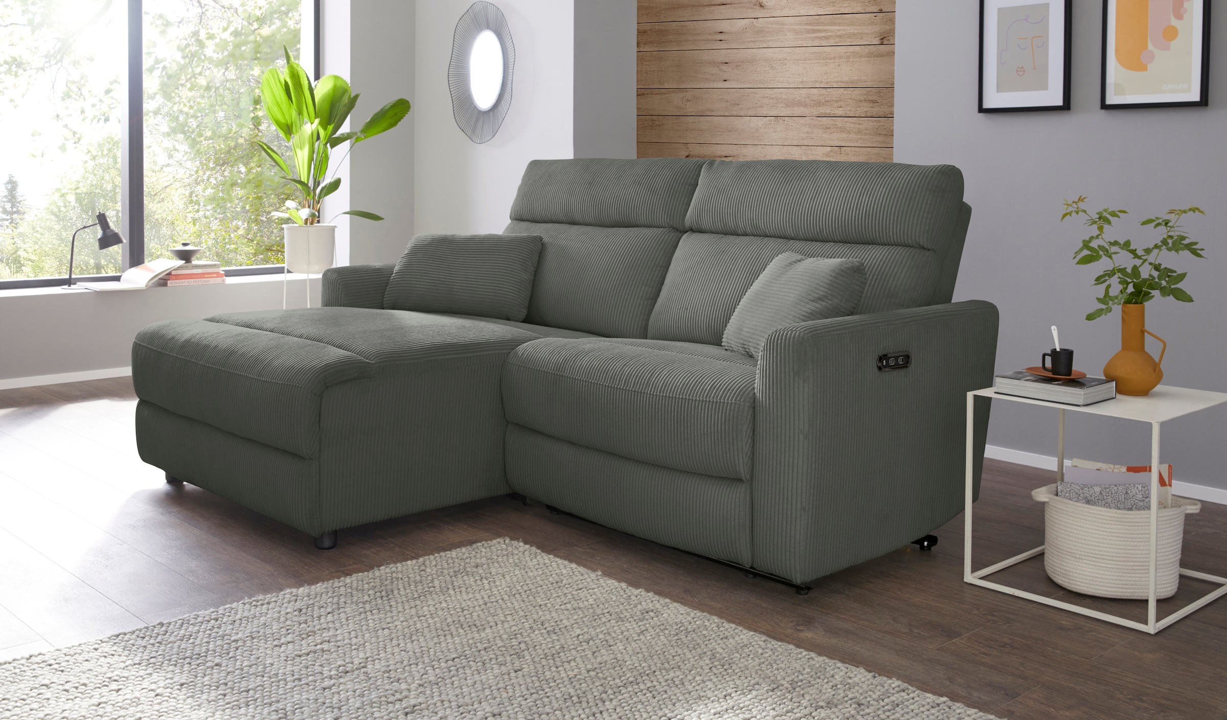 INOSIGN Ecksofa »JENNA, L-Form,  209cm, manuelle u. elektrische Funktion, mit USB A/C,« Liegefunktion 105°-150°, Federkern, Cord