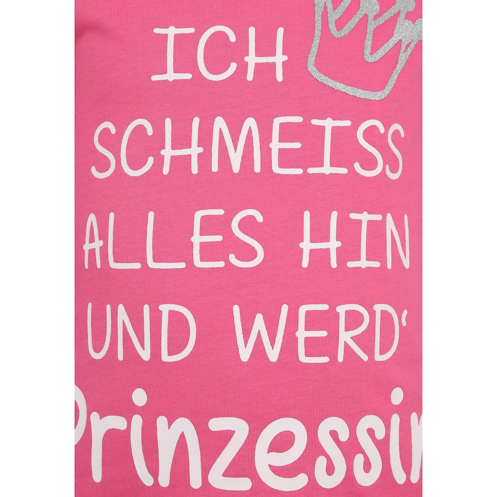 KIDSWORLD Langarmshirt »Ich schmeiss alles hin und werd´ Prinzessin«, mit Glitzerdruck