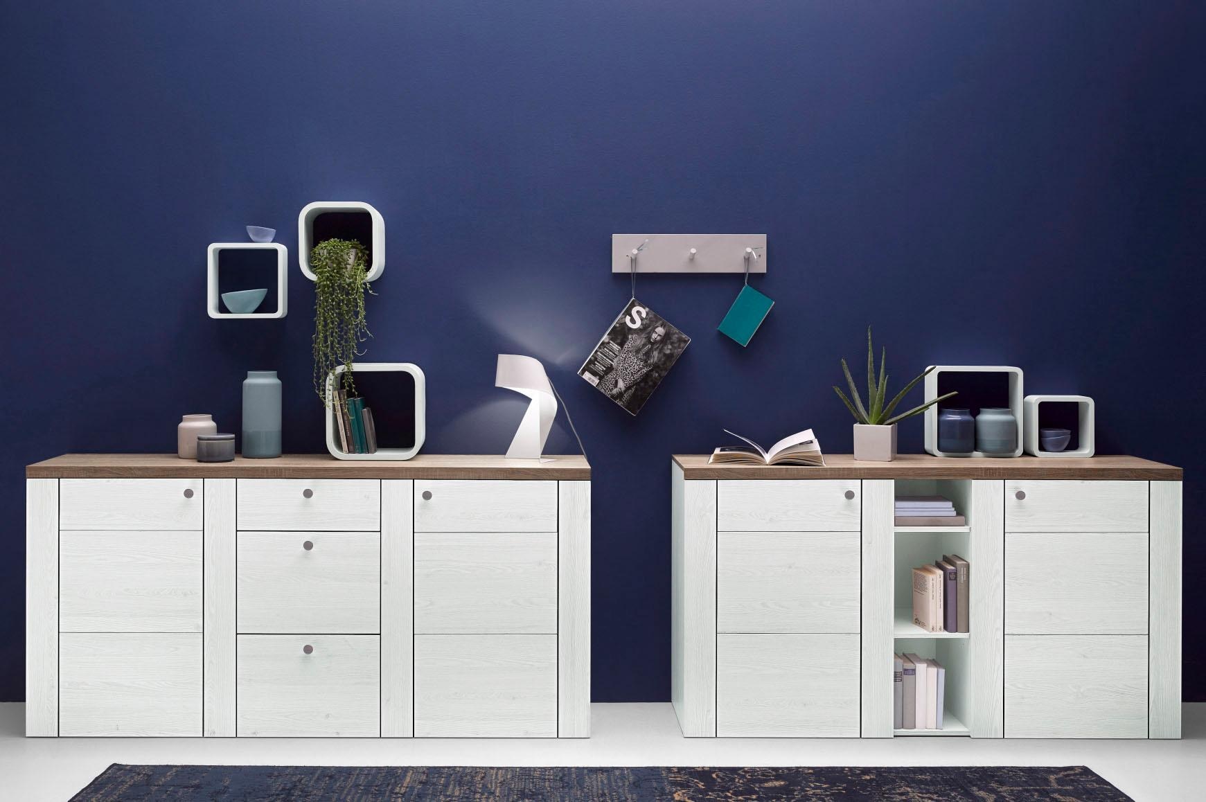 Home affaire Sideboard »Larona, zeitlose Kommode mit 2 Türen, 3 Schubkästen, Türkommode,«, Höhe 84 cm, viel Stauraum, Anrichte mit dekorativer Rahmenoptik