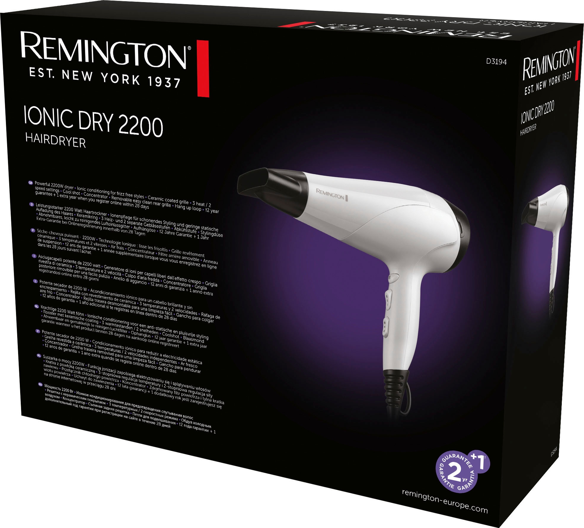 Remington Ionic-Haartrockner »Ionic Dry 2200 D3194«, 2200 W, 1 Aufsätze, für schnelles, effizientes Styling, Ionenpflege, Stylingdüse