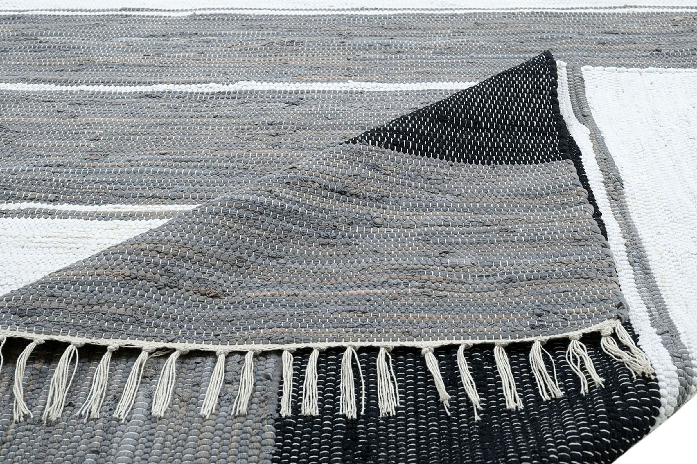THEKO Teppich »Stripe Cotton, handgewebt«, rechteckig, 5 mm Höhe, Flachgewebe, gestreift, reine Baumwolle, mit Fransen, auch als Läufer