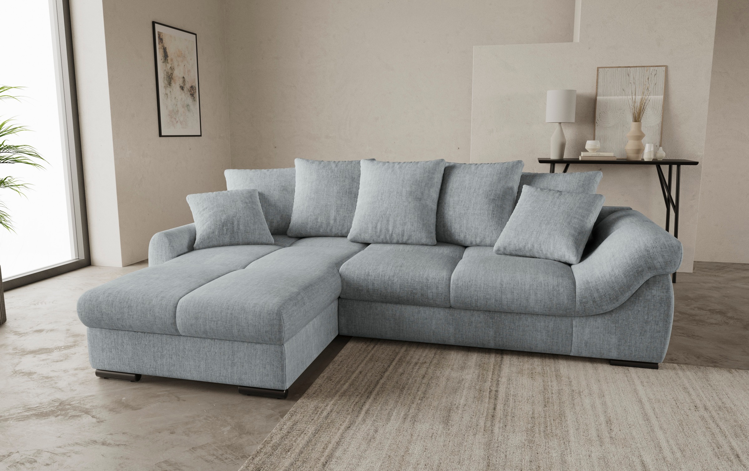 Mr. Couch Ecksofa »Livorno L-Form«, inkl. Hochschläfer-Bettauszug, XL-Bettkasten weiß beschichtet
