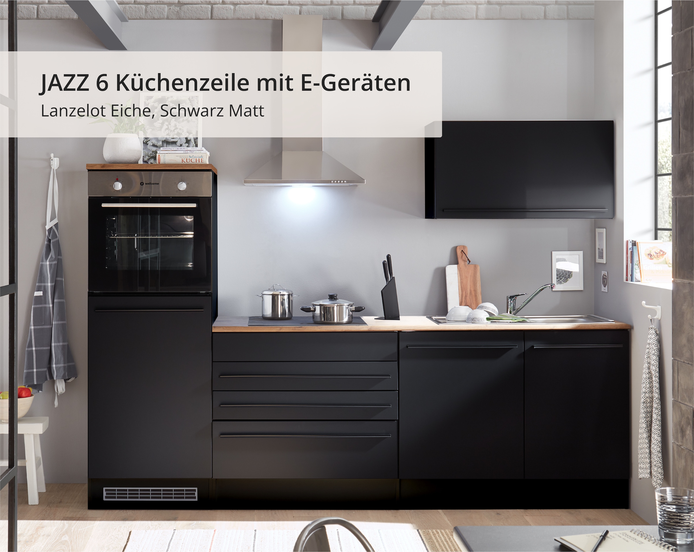 BASIC by Balculina Küchenzeile »Jazz«, Breite 260 cm, wahlweise mit E-Geräten