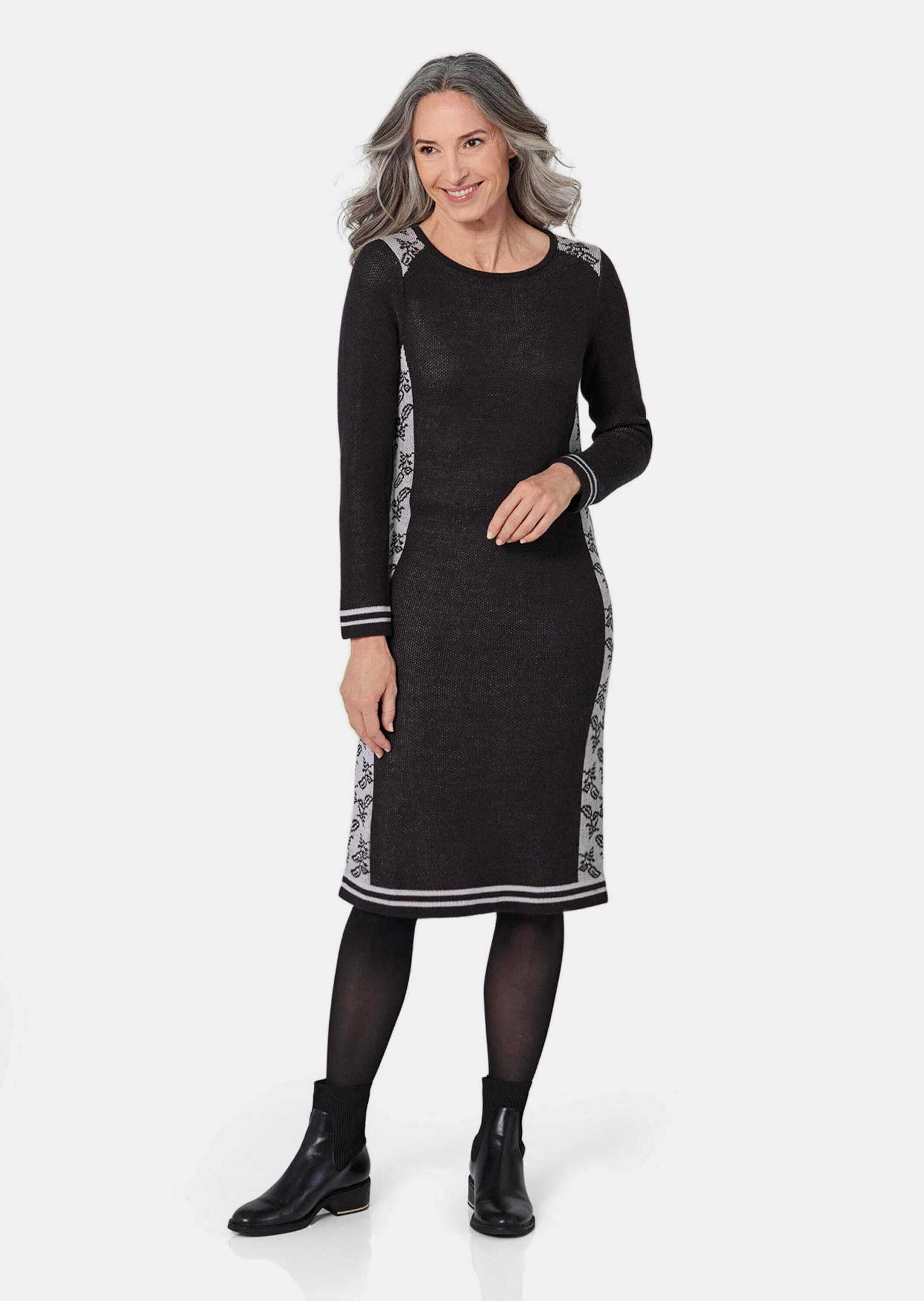 GOLDNER Strickkleid »Kurzgröße Jacquard Strickkleid«