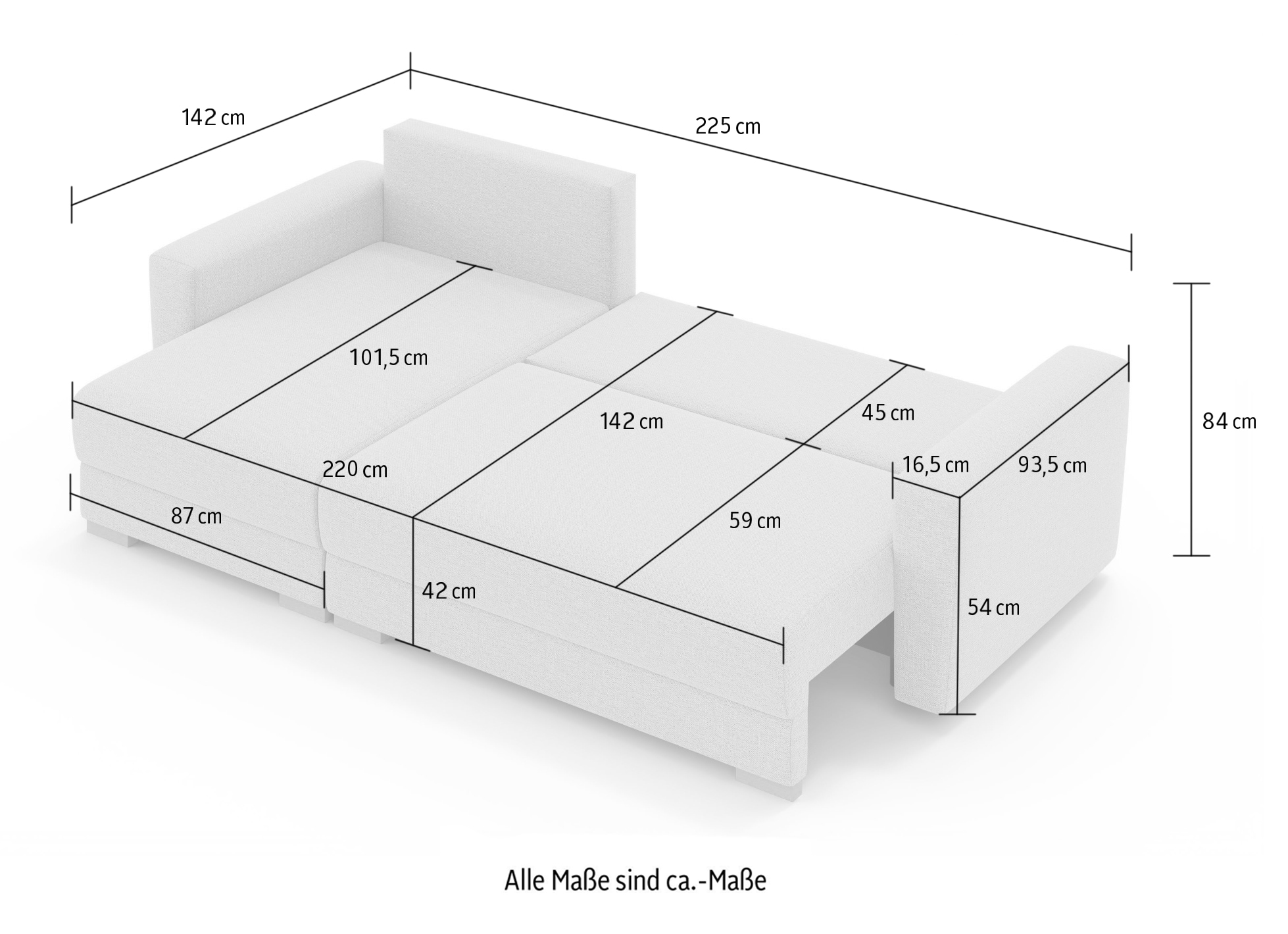INOSIGN Ecksofa »MAGHERA universell Schlafsofa mit Bettkasten, Maße B/T/H: 255/142/84cm«, L-Form mit Recamiere rechts oder links montierbar, hoher Sitzkomfort
