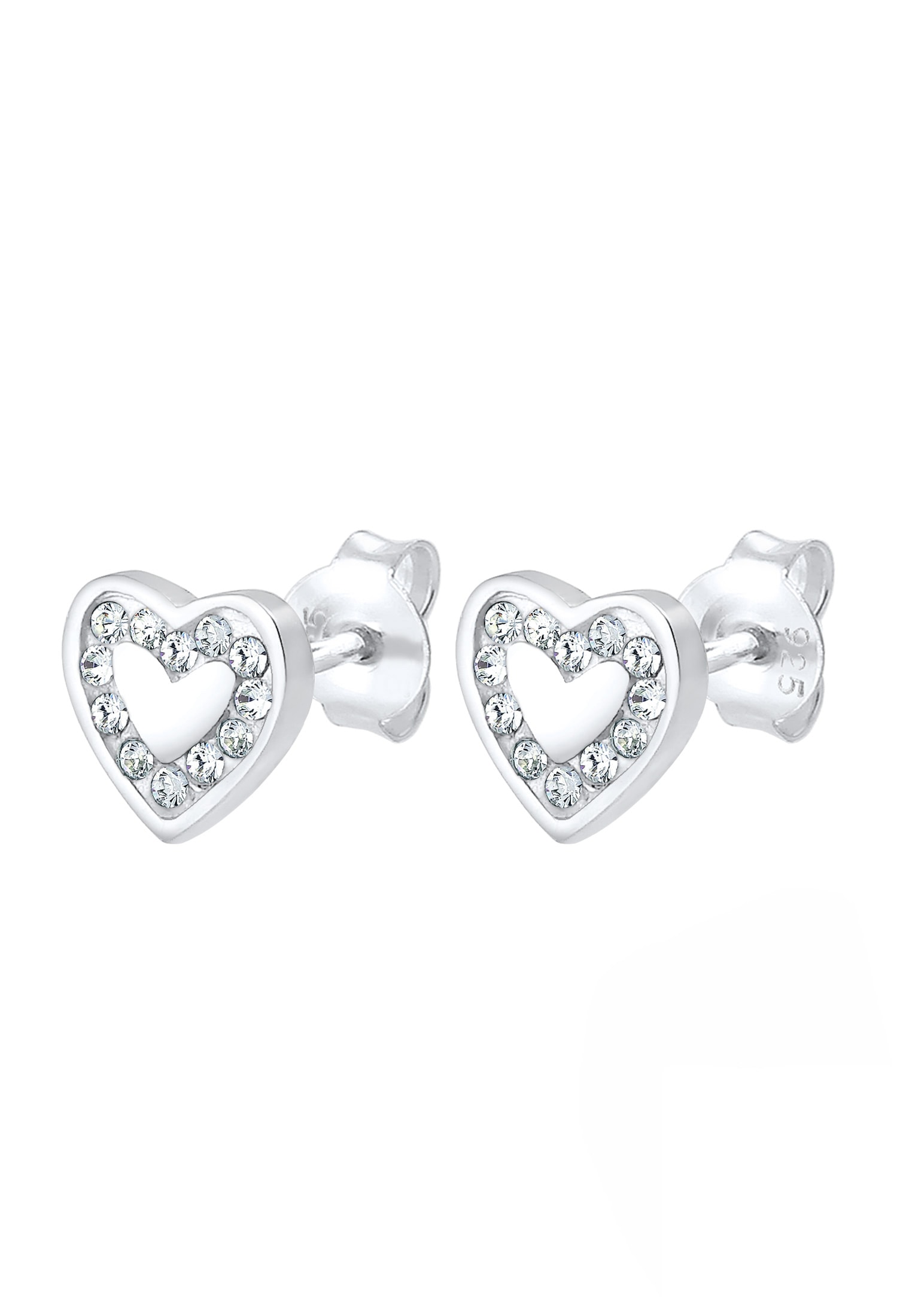 Elli Paar Ohrstecker »Ohrringe Ohrstecker Herz Glas Kristalle Weiß 925 Sterling Silber«