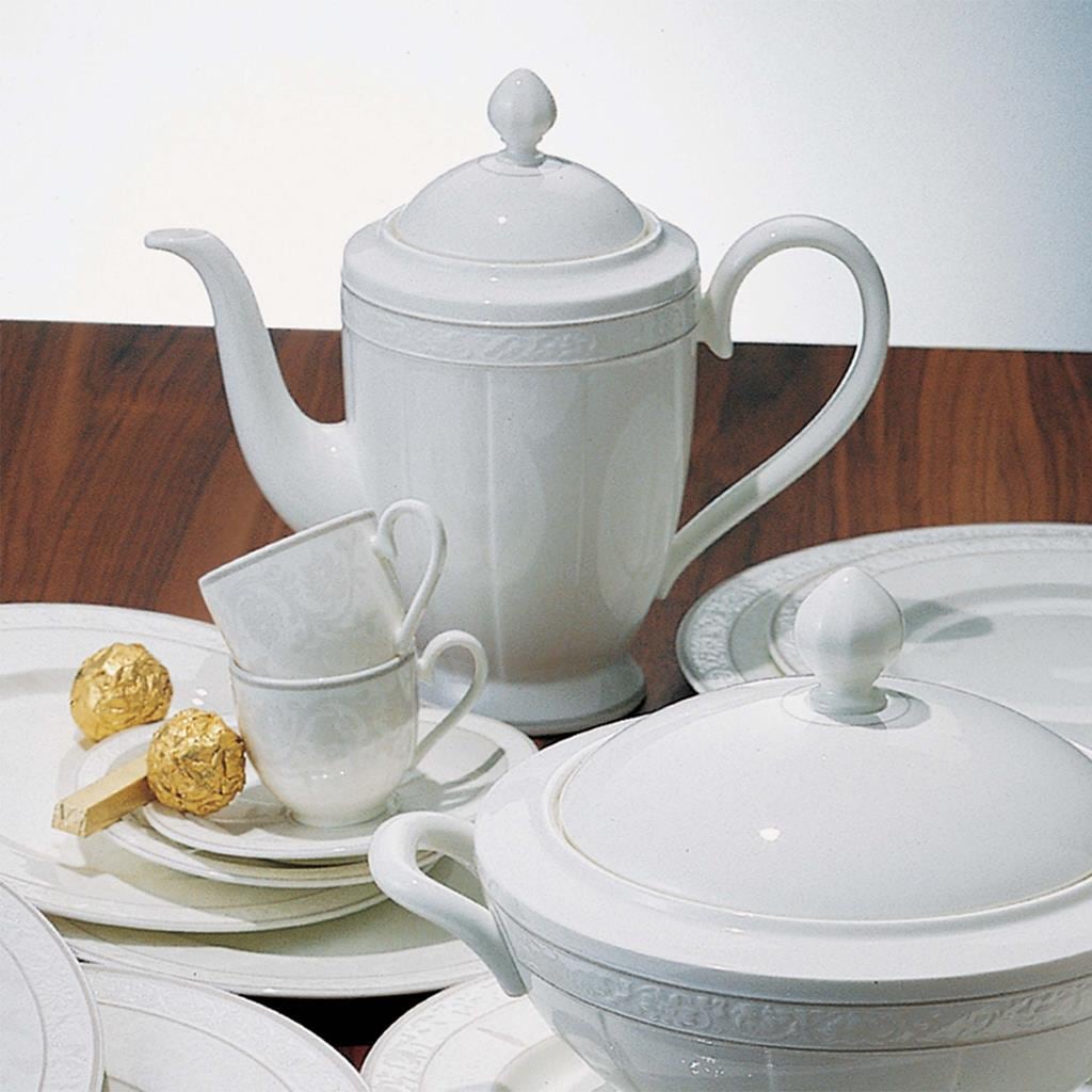 Villeroy & Boch Espressotasse »Espressotassen mit Untertassen Gray Pearl 70 ml 6er Set weiß« Spülmaschinengeeignet, Mikrowellengeeignet