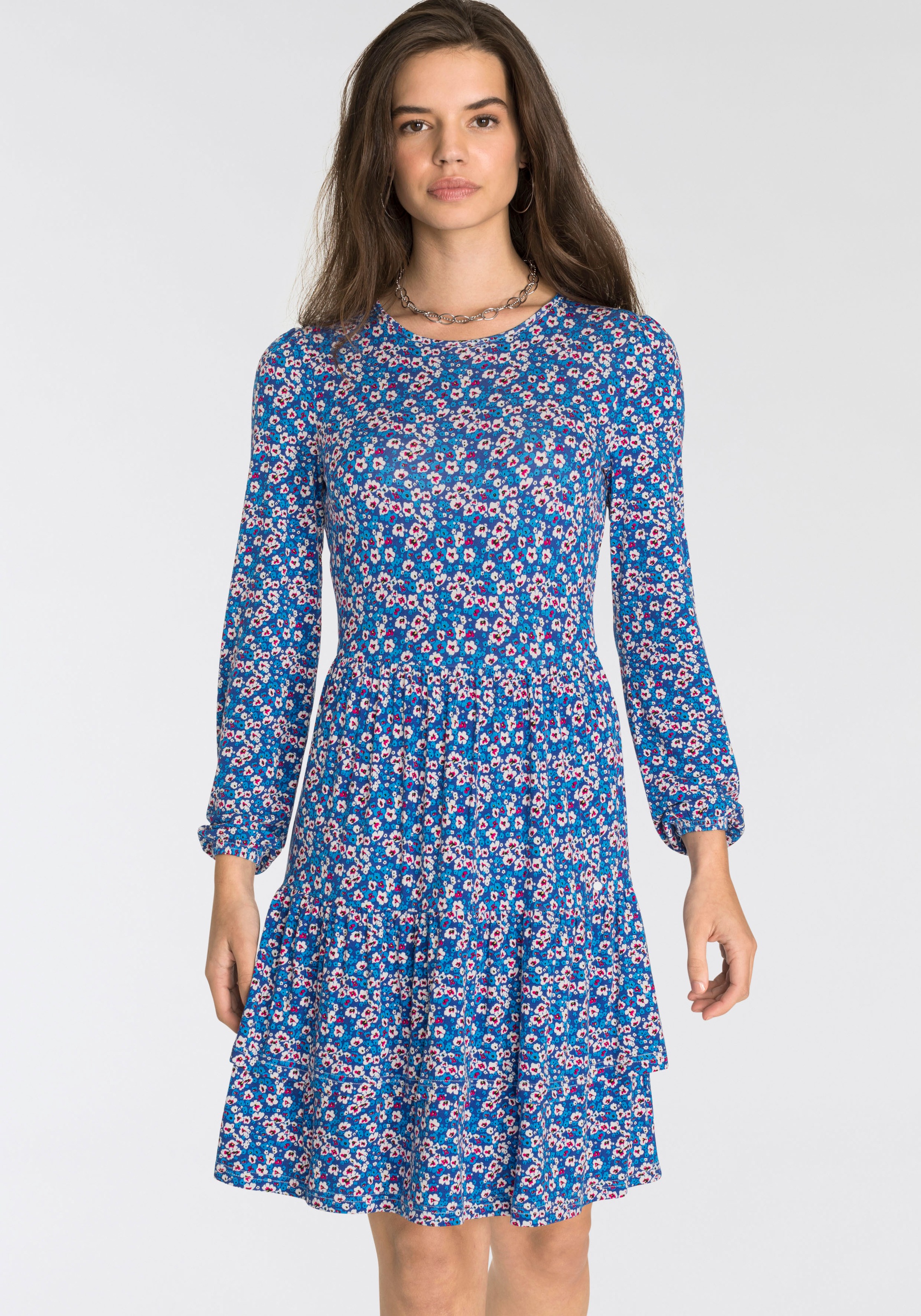 AJC Volantkleid, mit minimalistischem Blumen-Allover-Druck - NEUE KOLLEKTION