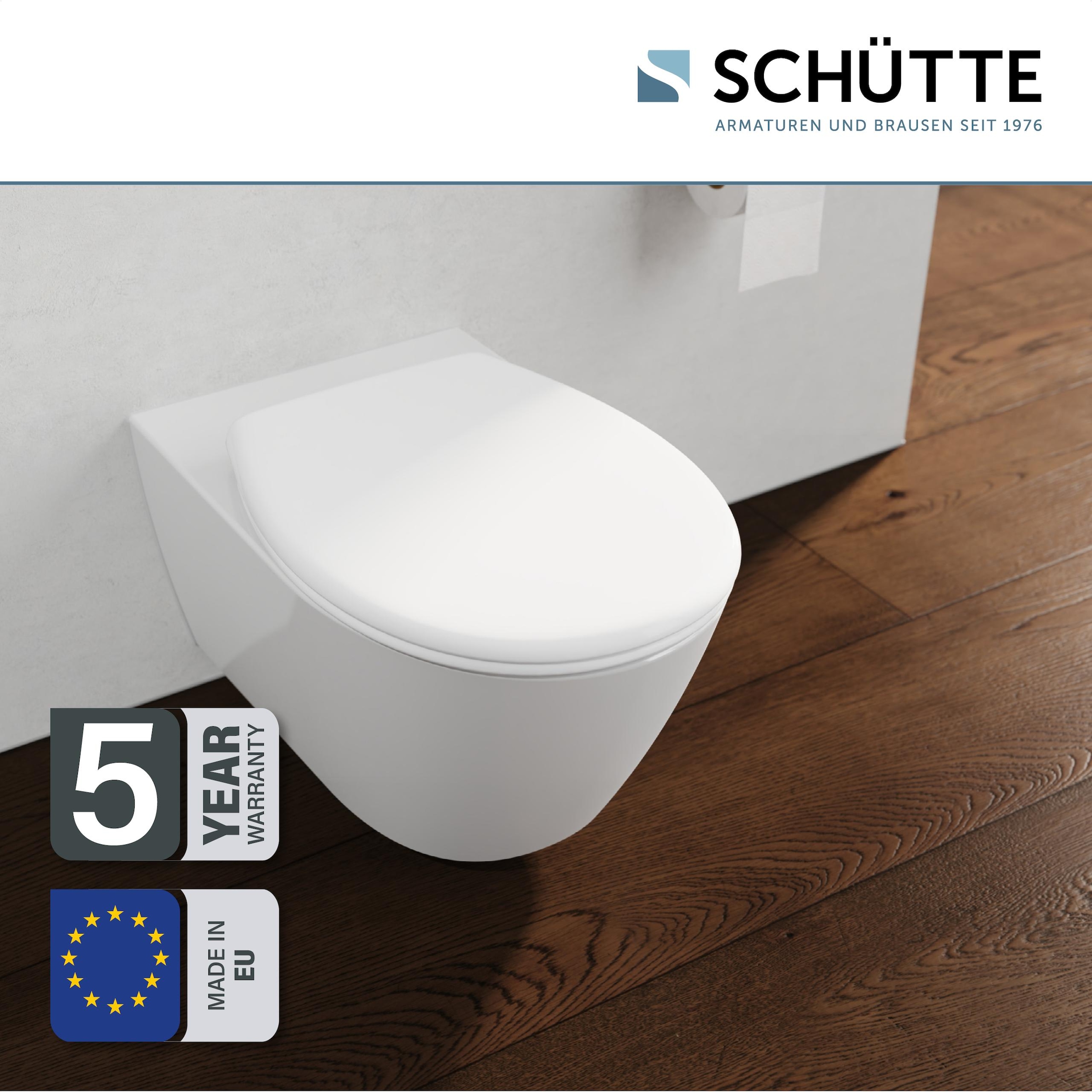 Schütte WC-Sitz »Duroplast, WHITE«, (WC-Sitz, Befestigungsmaterial, Montageanleitung), mit Absenkautomatik und Schnellverschluss, inklusive Duftstein