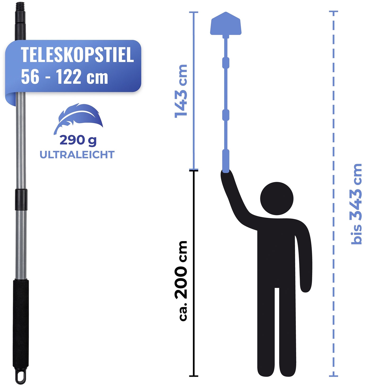 Maximex Bodenwischer-Set »Triangel-Wischer mit Teleskopstiel«, (Set, 5 St.), 360° Duo-Knickgelenk, Mikrofaser-Bezug, reinigt nur mit Wasser