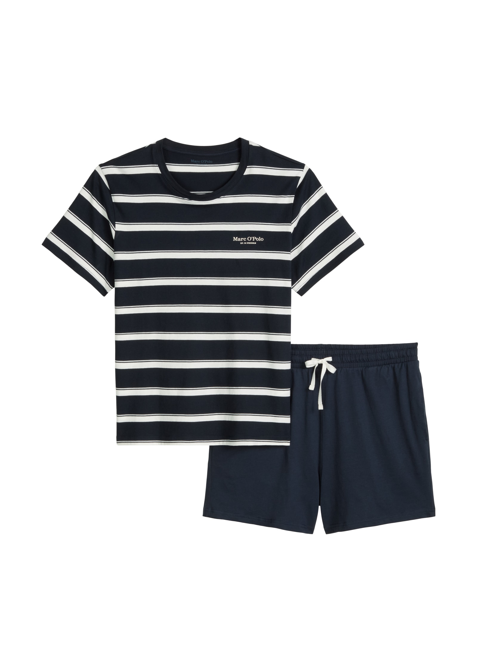 Marc O'Polo Shorty »Mix N Match Cotton« 2 tlg. mit gestreiftem Oberteil, Rundhalsausschnitt und kurzem Arm