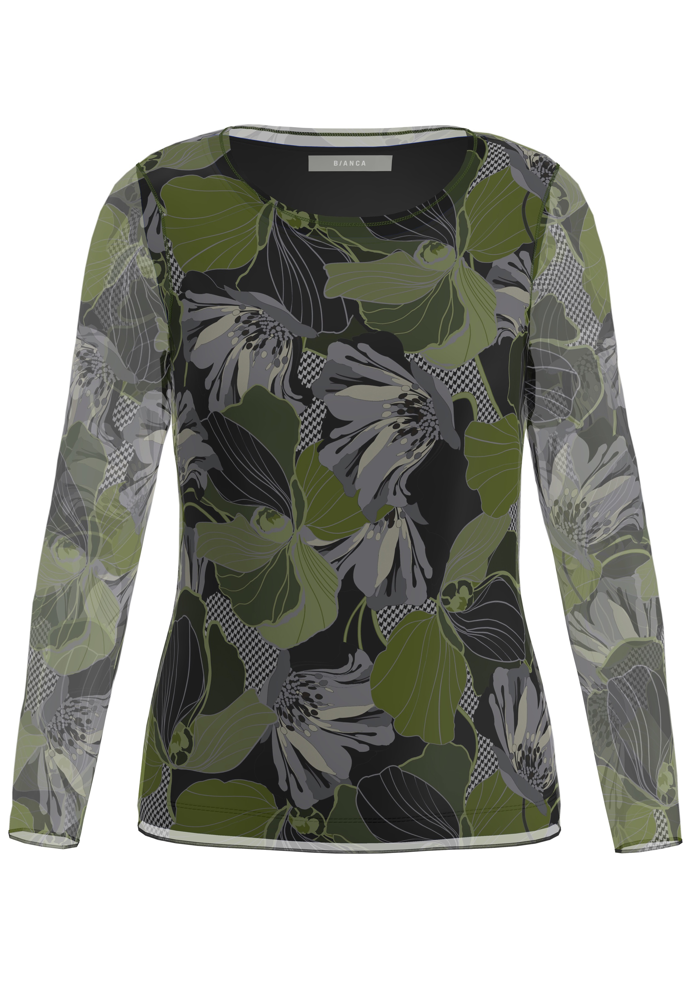 bianca Print-Shirt »DAMI«, aus Mesh mit gefüttertem Body,transparenter Arm