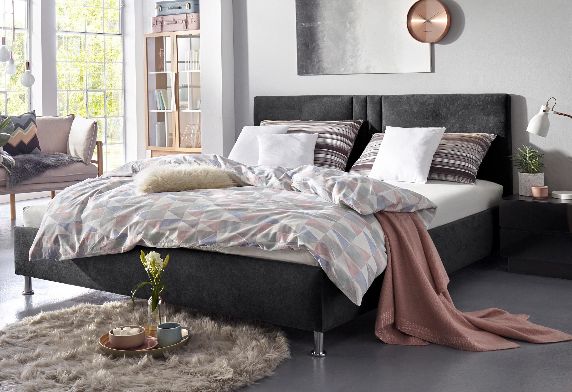 Westfalia Schlafkomfort Polsterbett »Elba« wahlweise mit LED-Beleuchtung in schwarz, Größe Liegefläche B/L: 180 cm x 200 cm