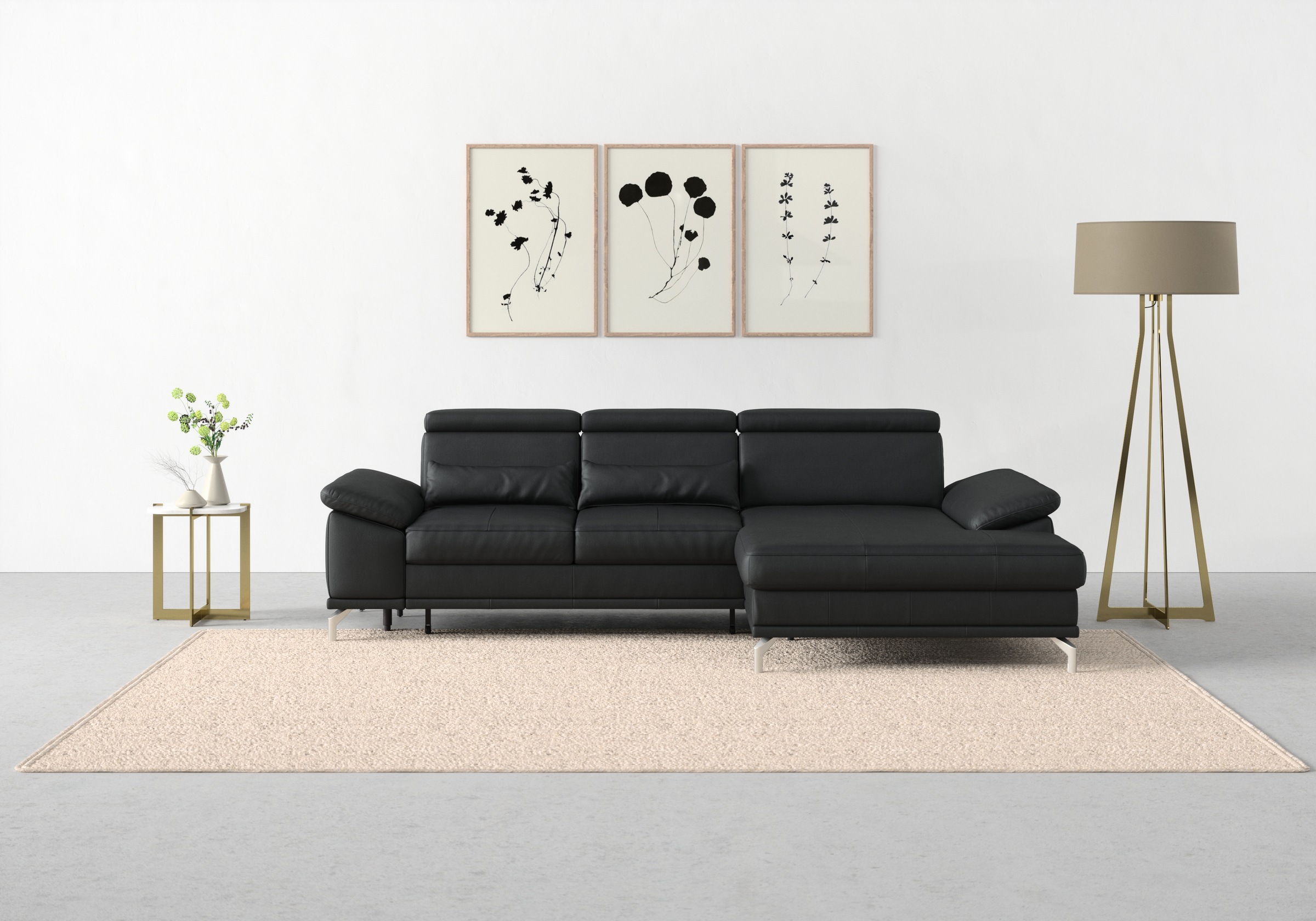 sit&more Ecksofa »Cabrio L-Form, mit Sitztiefenverstellung, Arm- und Kopfteilverstellung«, 2 Nierenkissen, Federkern, optional Bettfunktion und Stauraum