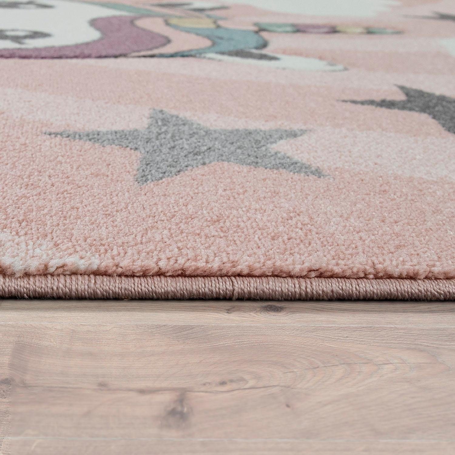 Paco Home Kinderteppich »Cosmo 395«, rechteckig, 12 mm Höhe, 3D-Design, niedliches Einhorn Motiv, Pastell-Farben, Kinderzimmer