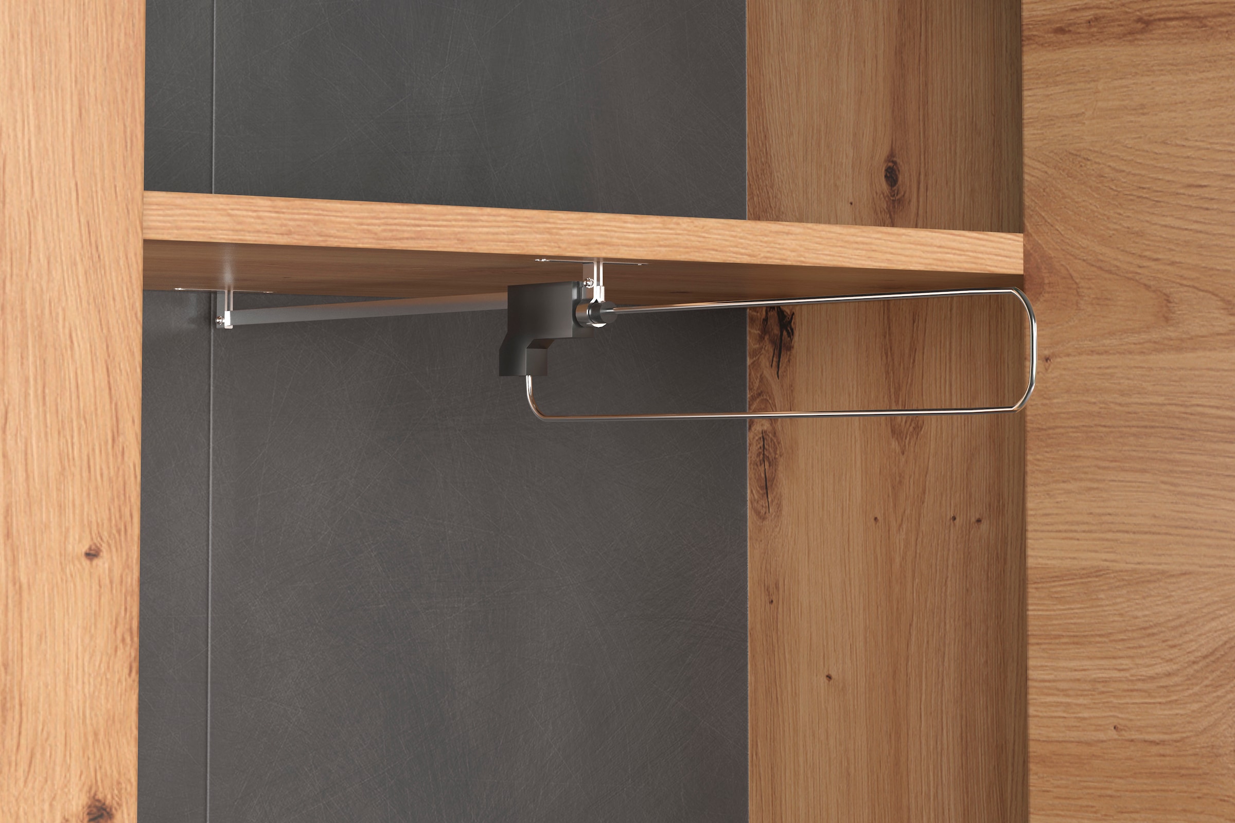 Home affaire Garderobenschrank »Ambres Inkl. ausziehbarer Kleiderstange«, (1 St.), matte Echtholzoptik, ca. 62 cm breit, ausziehbare Kleiderstange