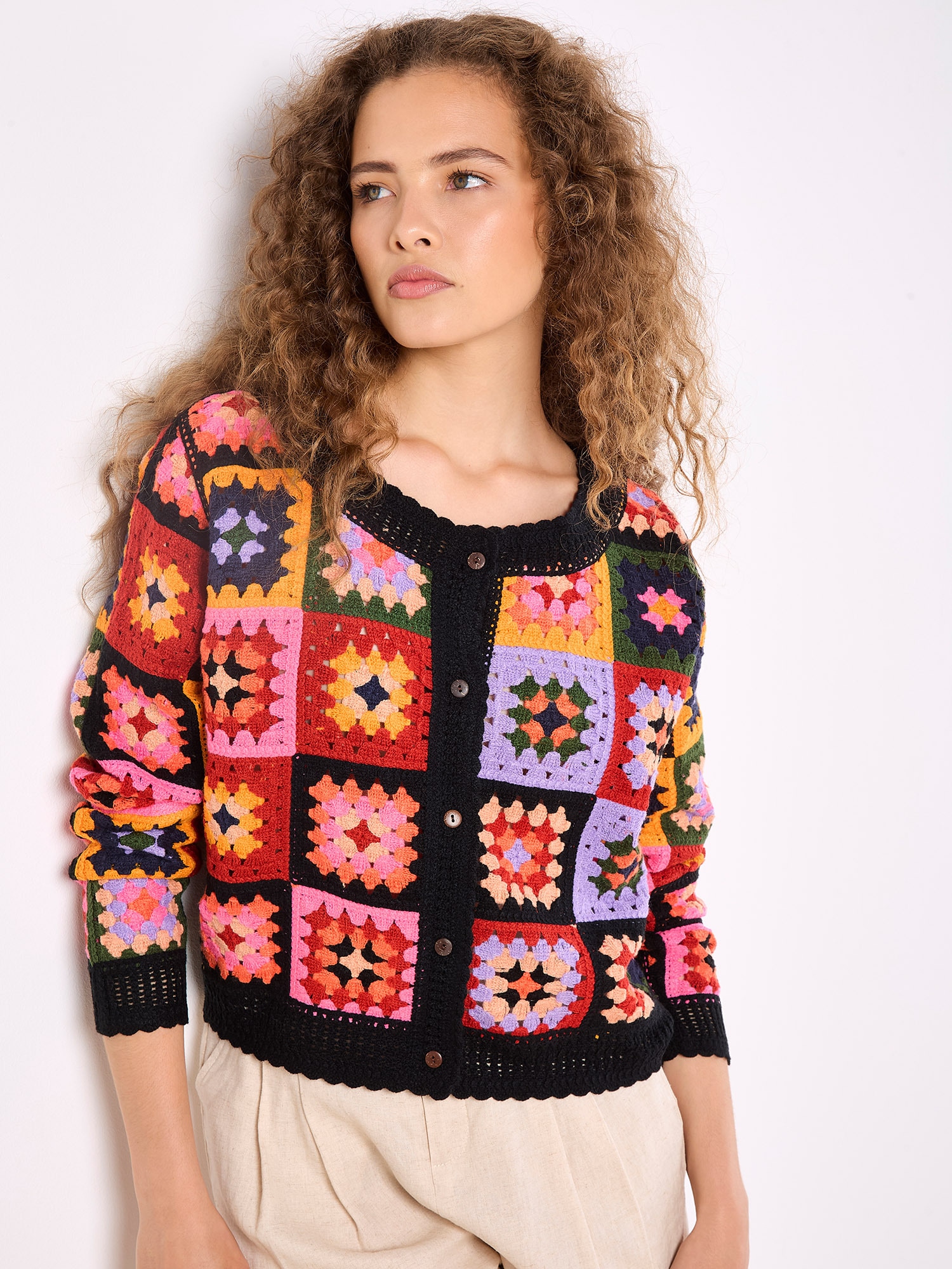 Apricot Strickpullover »Pullover« mit bunten Häkelquadraten