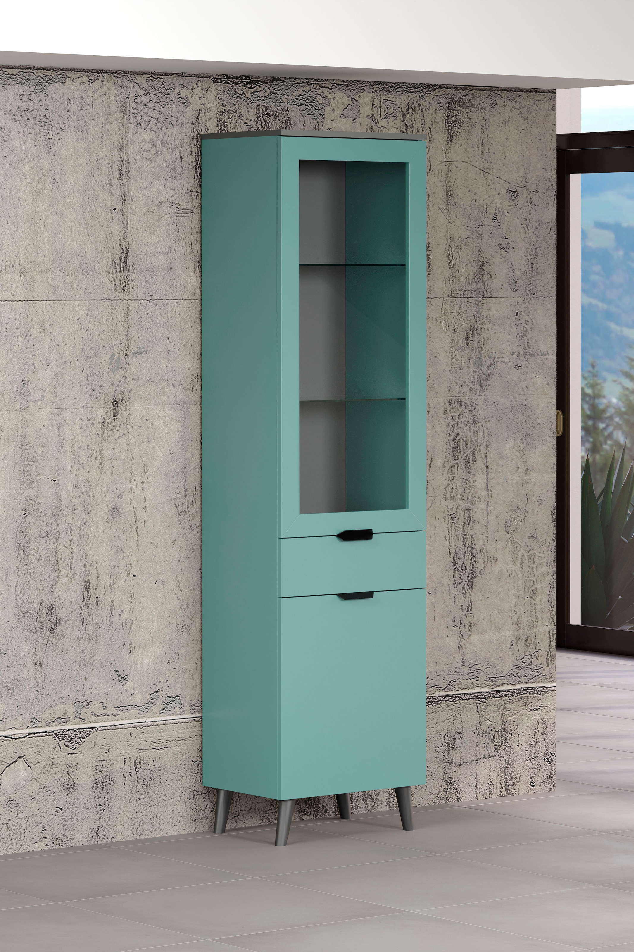 andas Vitrine »Mikkeline«, (1 St.), Wohnzimmerschrank mit einer Glastür und 2 Glasböden, Breite 49 cm
