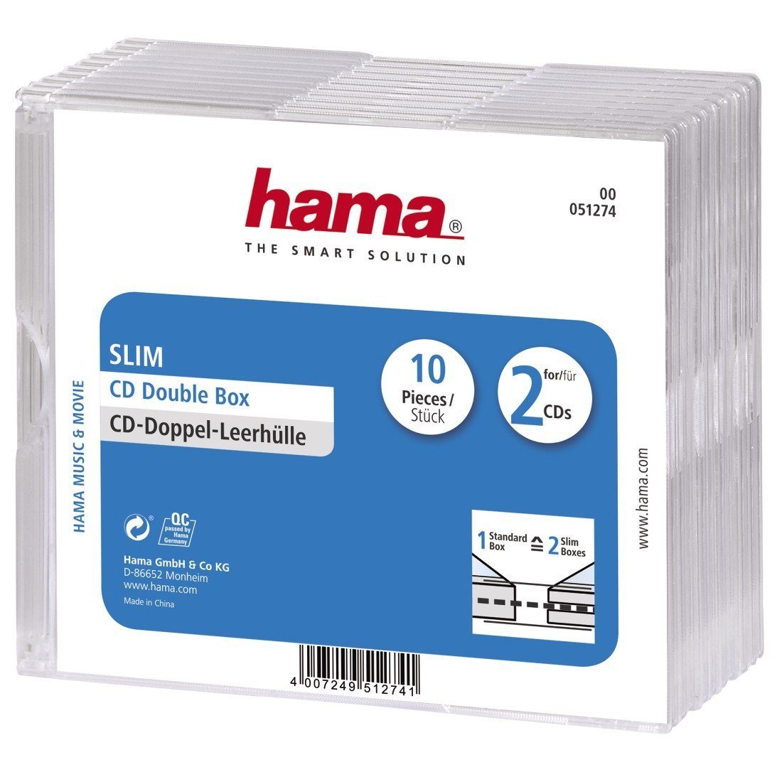 Hama CD-Leerhülle Slim Double, 10er-Pack, Transparent