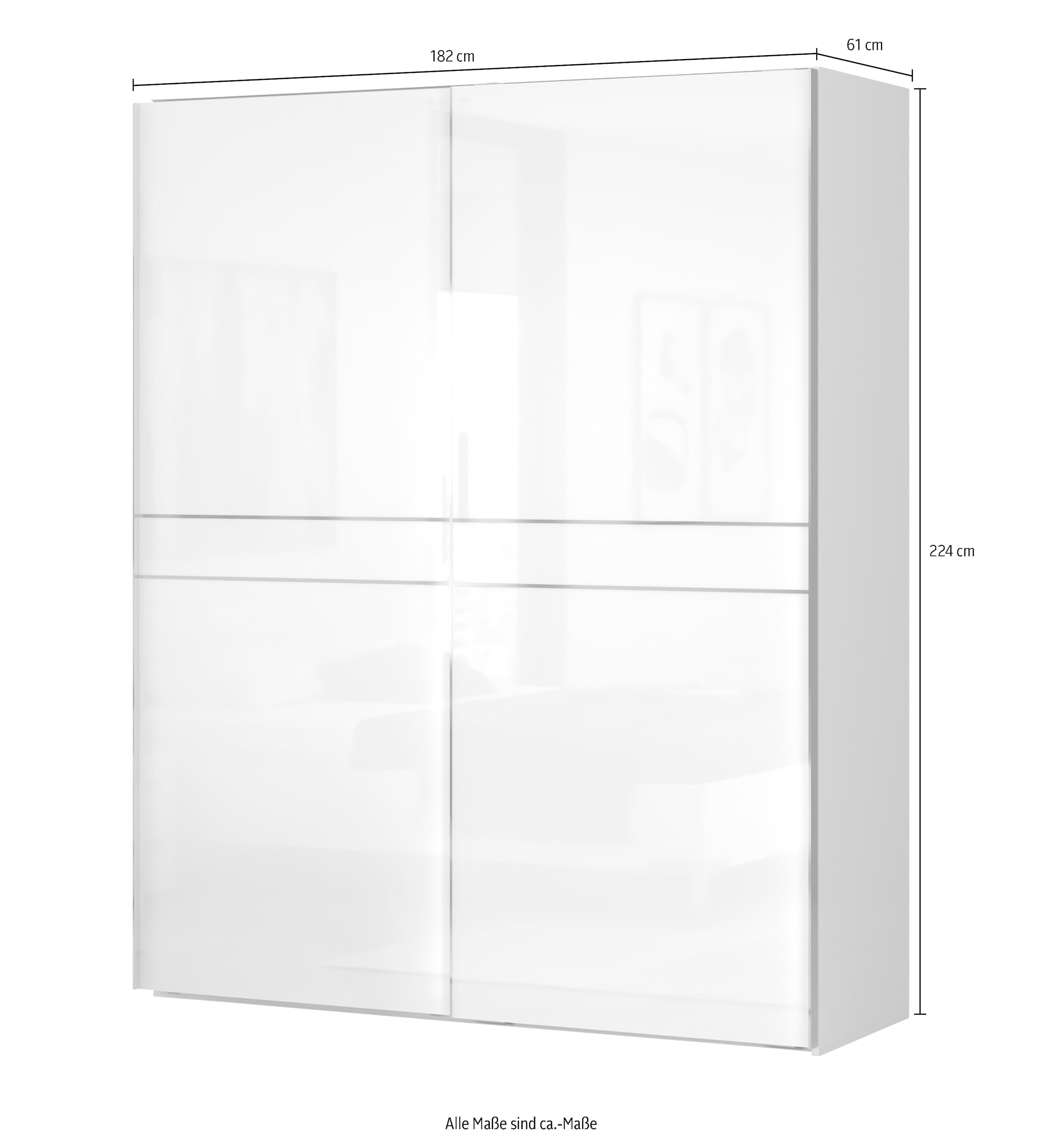 OTTO home Schwebetürenschrank »Piano, FSC-zertifiziert, mit Einlegeböden und Kleiderstangen« in 3 Breiten, 224cm hoch, mit verchromten Aufleistungen,  UV lackiert, hochglänzend, mit Soft-Close Funktion, in beige oder weiß