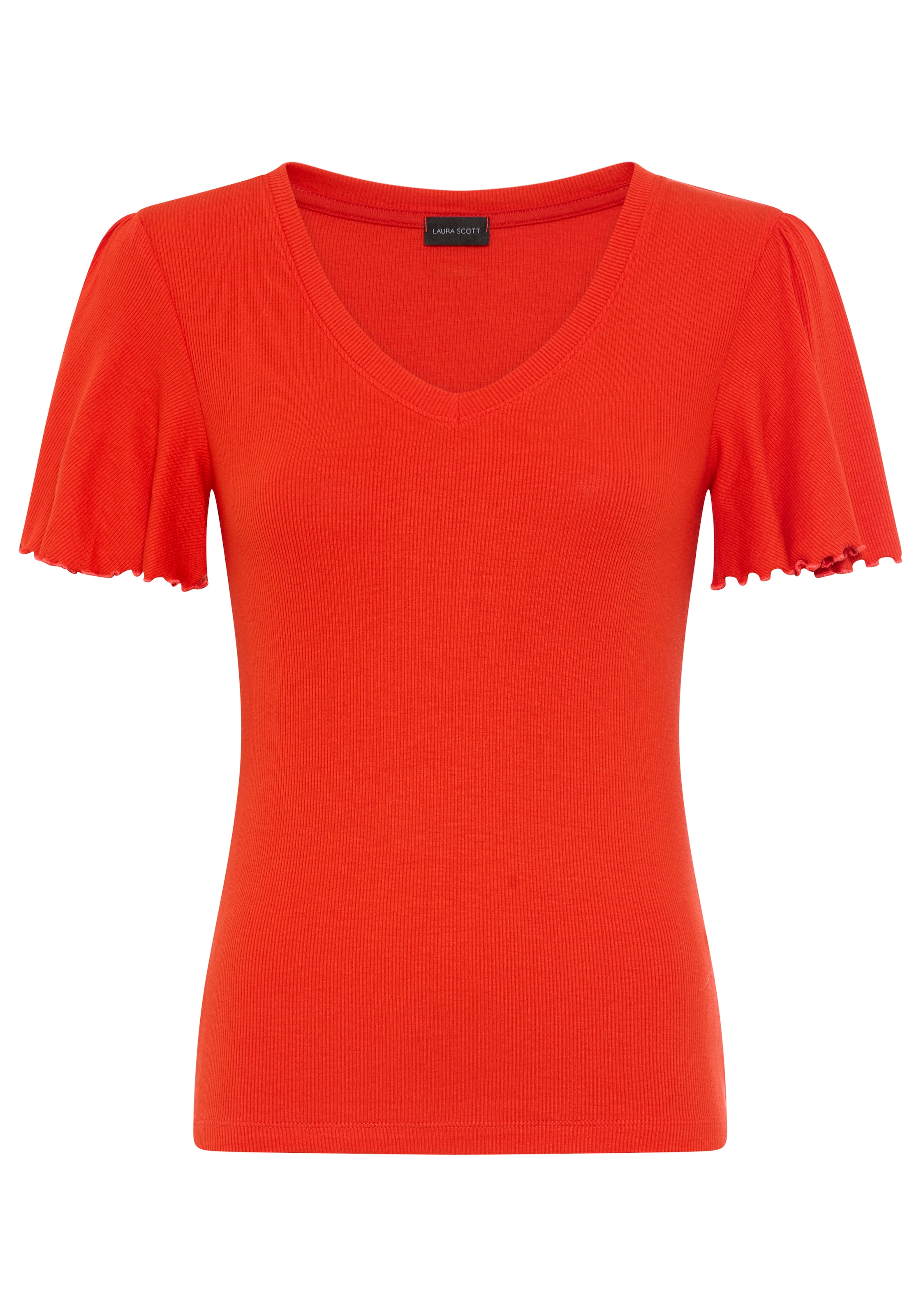Laura Scott V-Shirt mit Flügelärmeln, sehr figurbetonte Passform, Rippstruktur