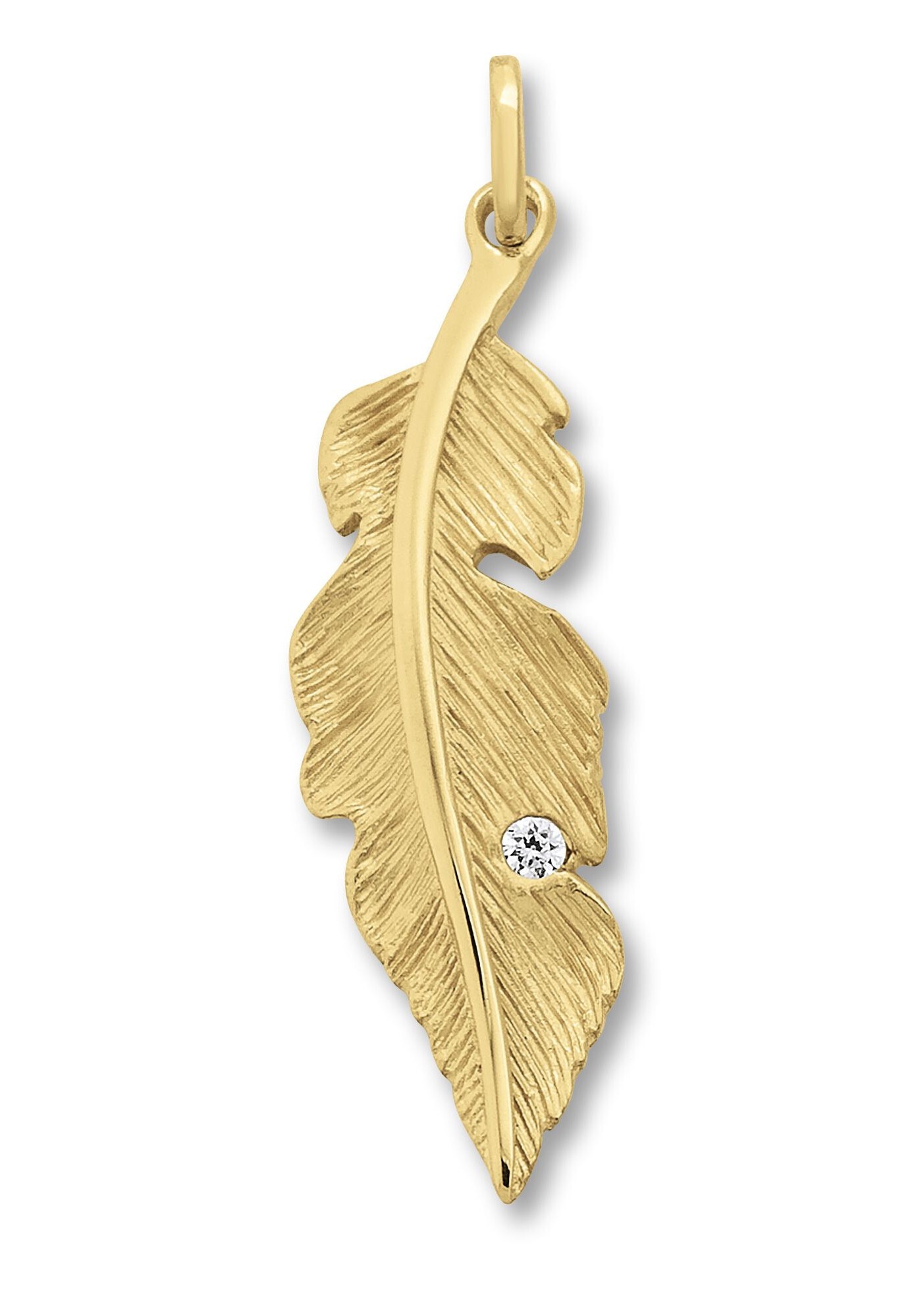 ONE ELEMENT Kette und Anhänger Set »Schmuckset - Set mit Halskette Zirkonia Feder Anhänger aus 333 Gelbgold«