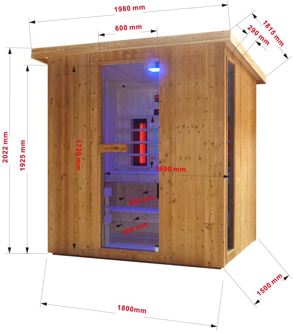 Sanotechnik Sauna »»LAHTI« Außensauna mit Infrarotkabine« geeignet für 6 Personen, Fichetnholz
