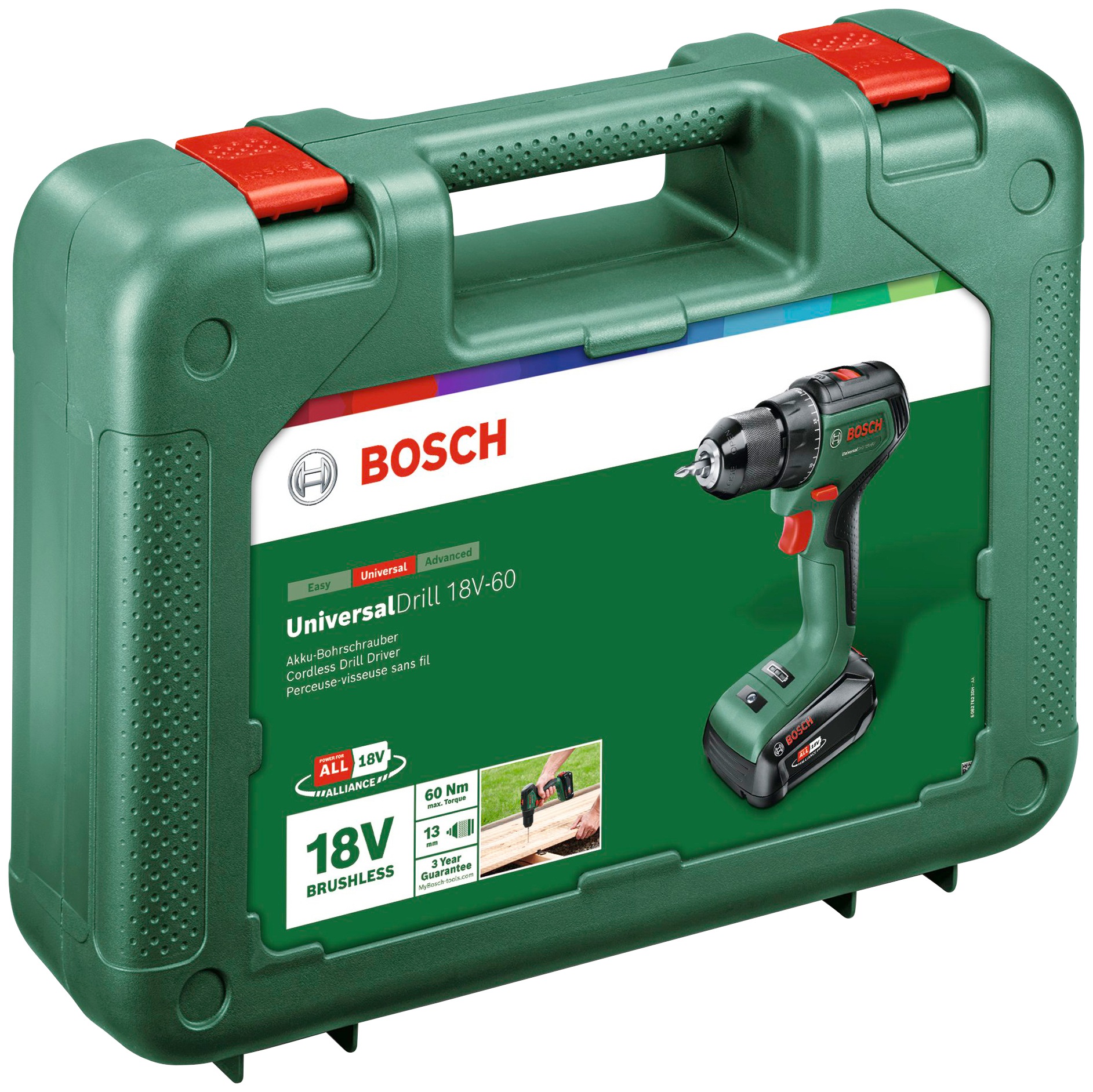 Bosch Home & Garden Akku-Bohrschrauber »UniversalDrill 18V-60«, Inkl. Koffer, mit Akku 18V/2Ah und Ladegerät