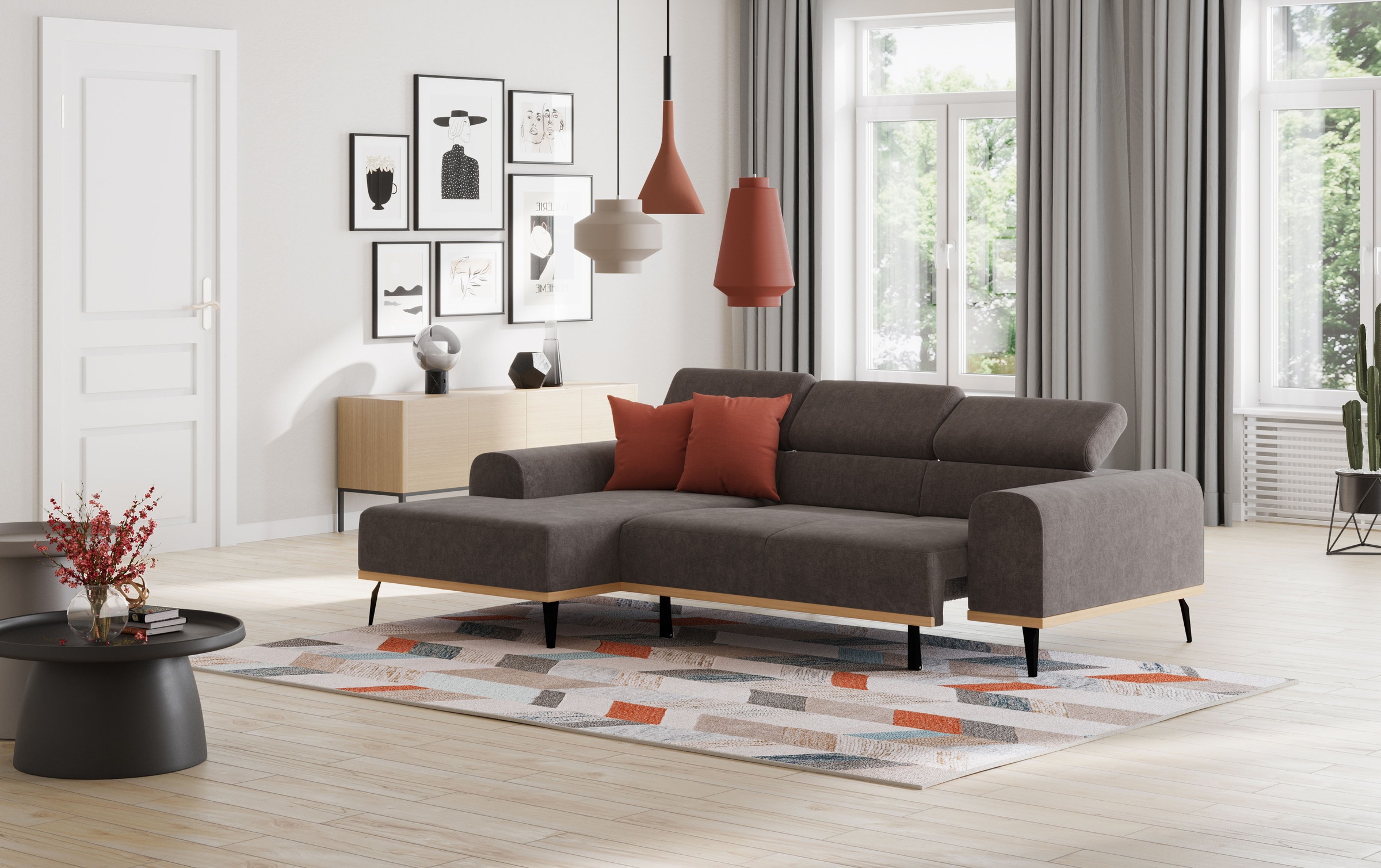 Places of Style Ecksofa »Carlo L-Form«, mit Kopfteilverstellung & Holz-Rahmenoptik, wahlweise Relaxfunktion