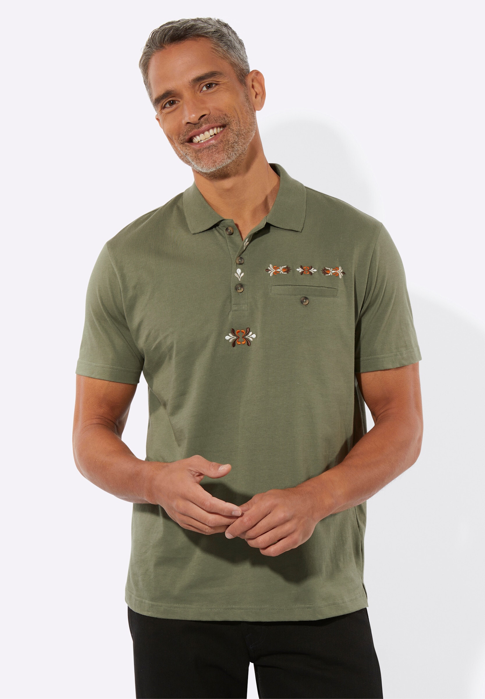 Sieh an! Trachtenshirt »Kurzarm-Poloshirt Poloshirt mit Trachtenstickerei«