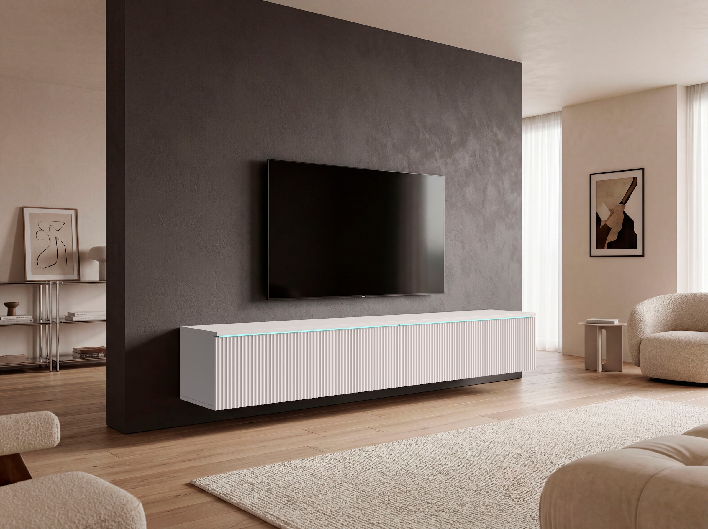 Home affaire Lowboard »Vera, wahlweise mit oder ohne Beleuchtung« gefräste MDF Front mit 3D Effekt, stehend und hängend montierbar