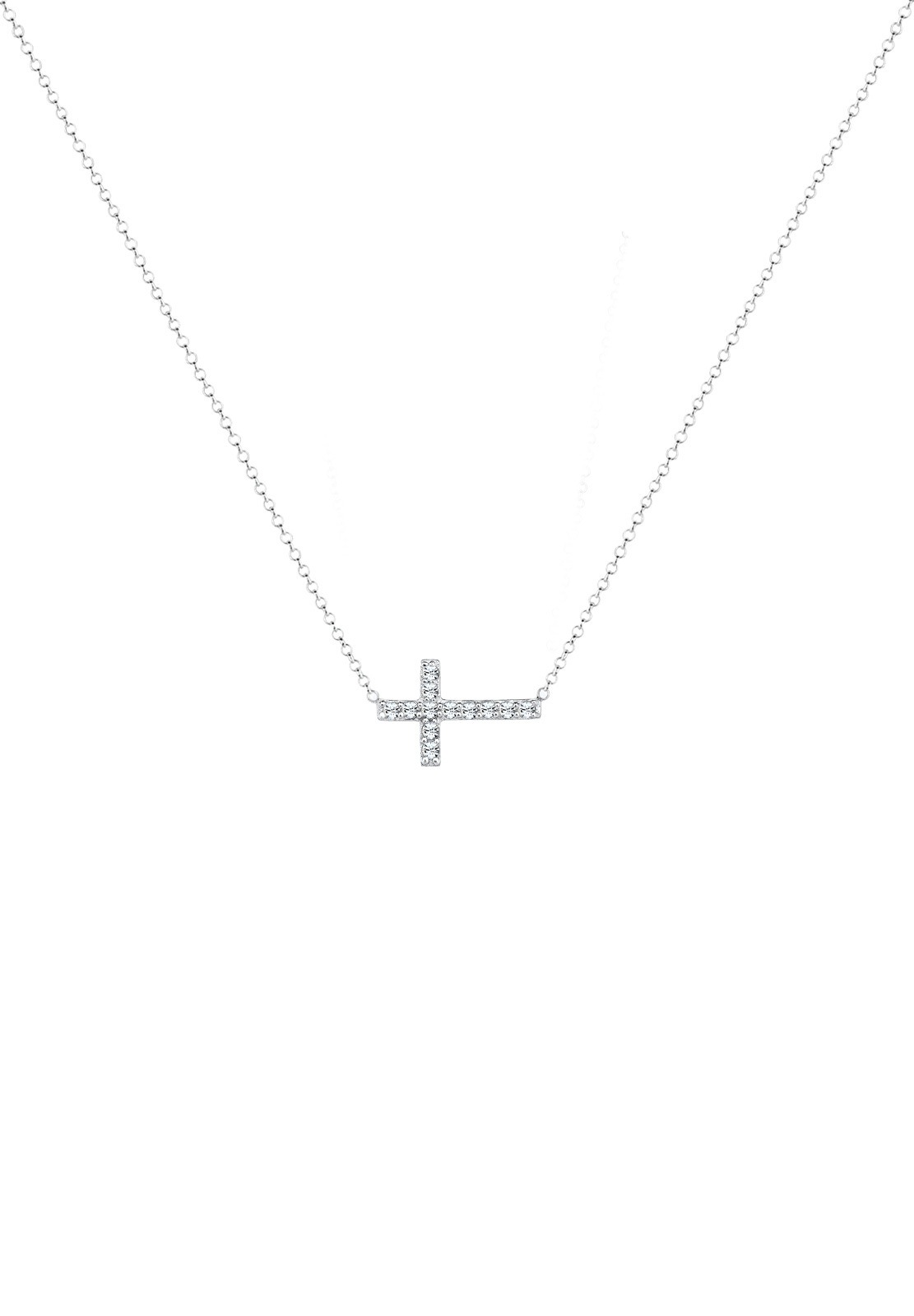 Elli Choker »Halskette Kreuz Glas Kristalle Weiß 925 Sterling Silber«