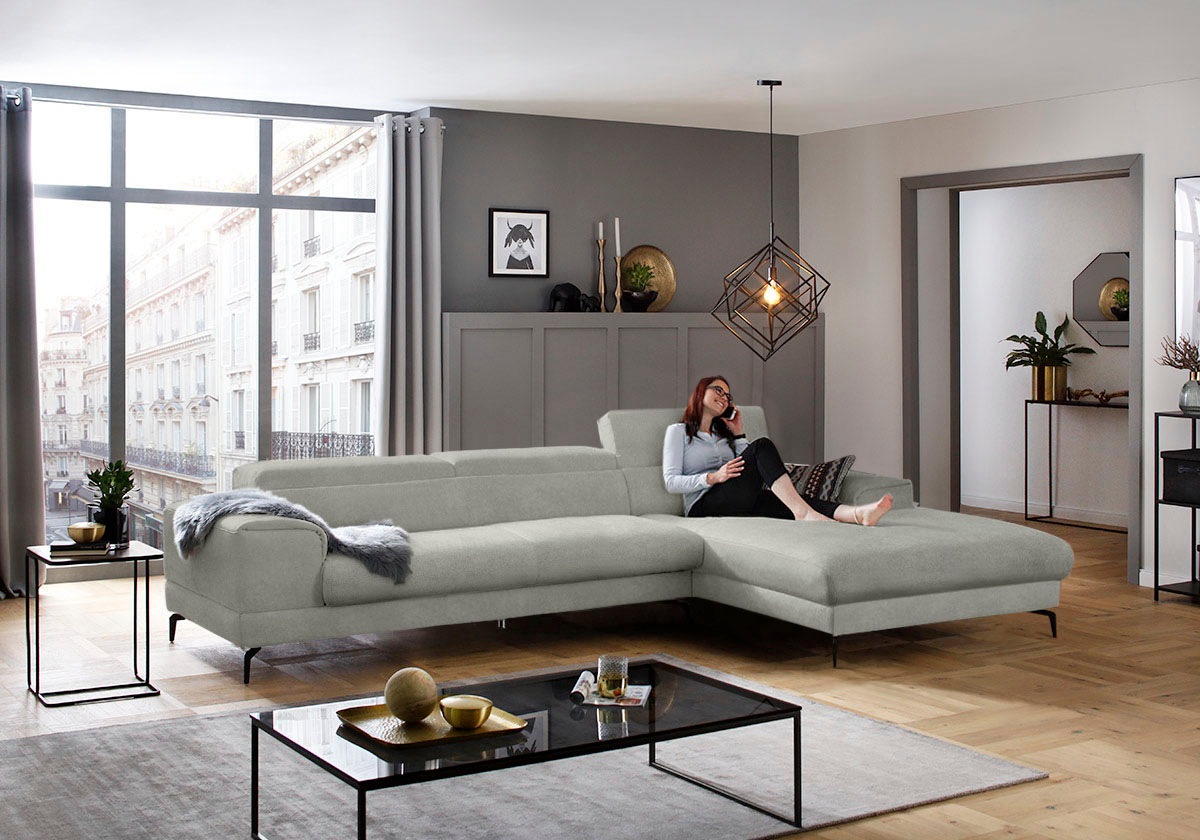 W.SCHILLIG Ecksofa »piedroo, Designsofa mit tollem Sitzkomfort, bequem, L-Form« Kopfteilverstellung, wahlweise mit Sitztiefenverstellung, Breite 343cm