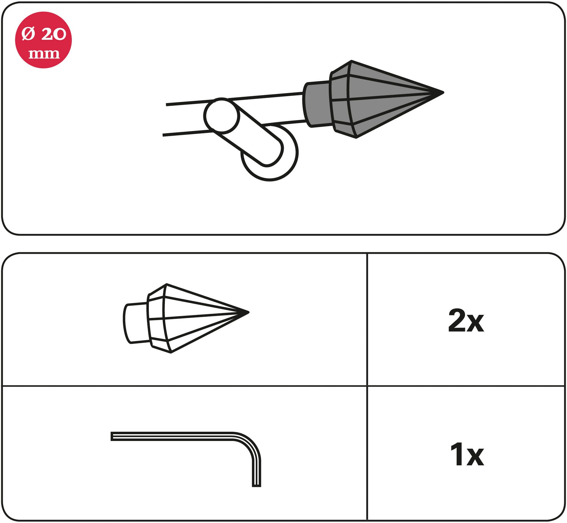 GARDINIA Gardinenstangen-Endstück »Endstück Edition Spitze«, OTTO Serie St.), (2 bestellen bei Chicago Ø Einzelprogramm mm 20 Facette