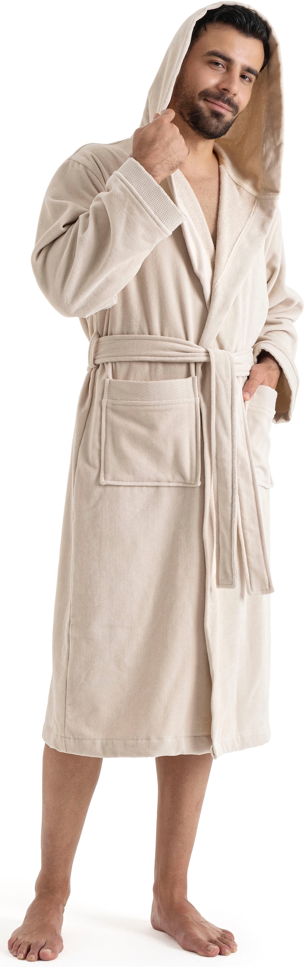 OTTO home Unisex-Bademantel »Fenya, 330 g/m², Premium, Hotelbademantel, Morgenmantel,  Sauna & Spa« 1 Stk. Reißverschlusstaschen, weich mit GRATIS-Zugabe: 1x Duschtuch 70x140 cm