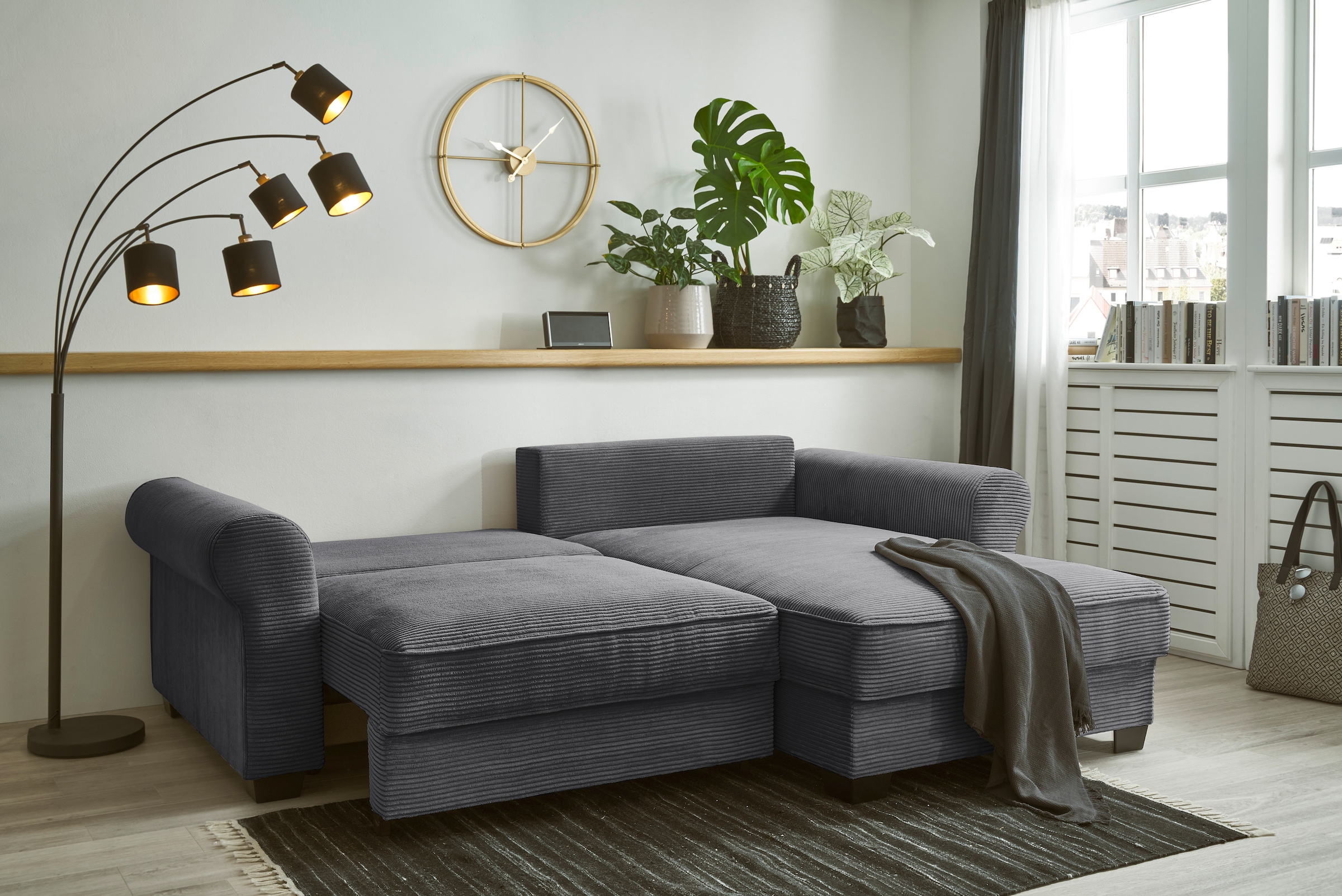 ED EXCITING DESIGN Ecksofa »Angelina L-Form«, mit Bettfunktion, Bettkasten & 4 Zierkissen